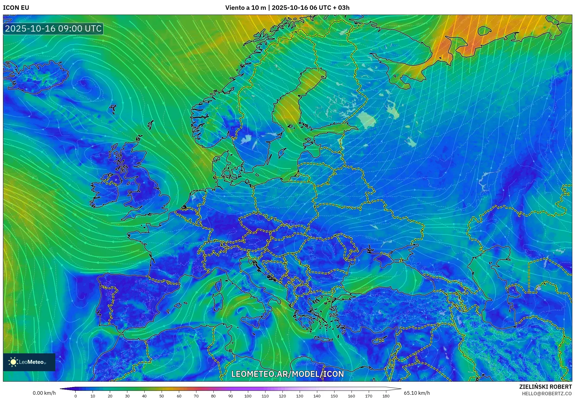ICON model - Europa, Viento a 10 m