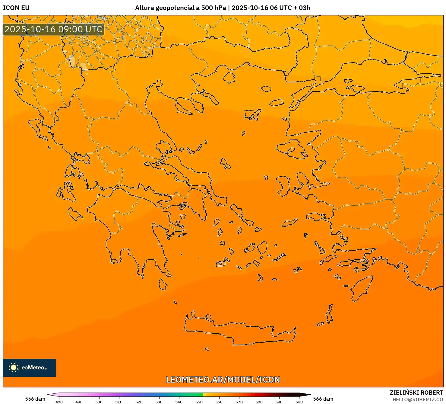 ICON model - Grecia, Altura geopotencial a 500 hPa ICON model - Grecia, Altura geopotencial a 500 hPa