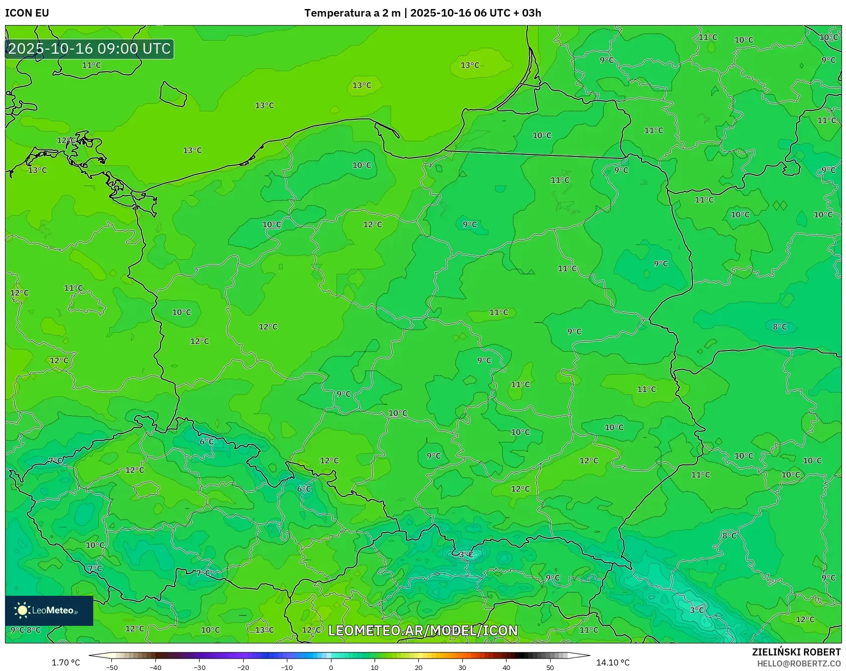 ICON model - Polonia, Temperatura a 2 m ICON model - Polonia, Temperatura a 2 m