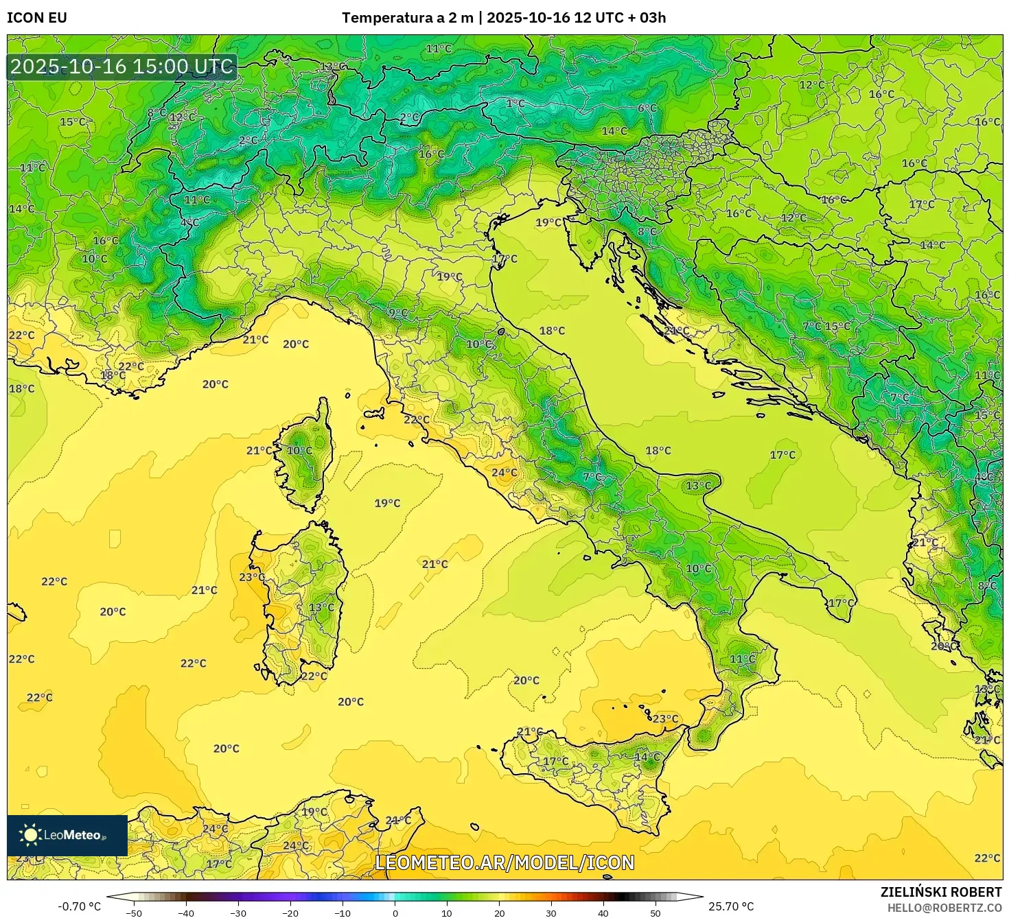 ICON model - Italia, Temperatura a 2 m ICON model - Italia, Temperatura a 2 m