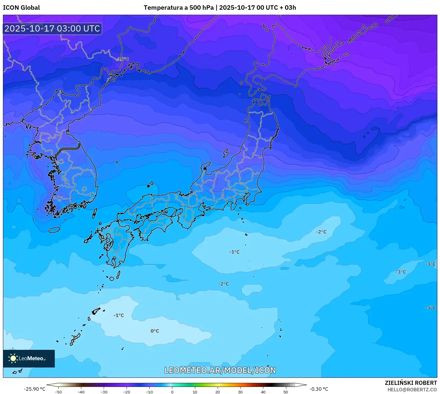 ICON model - Japón, Temperatura a 500 hPa ICON model - Japón, Temperatura a 500 hPa