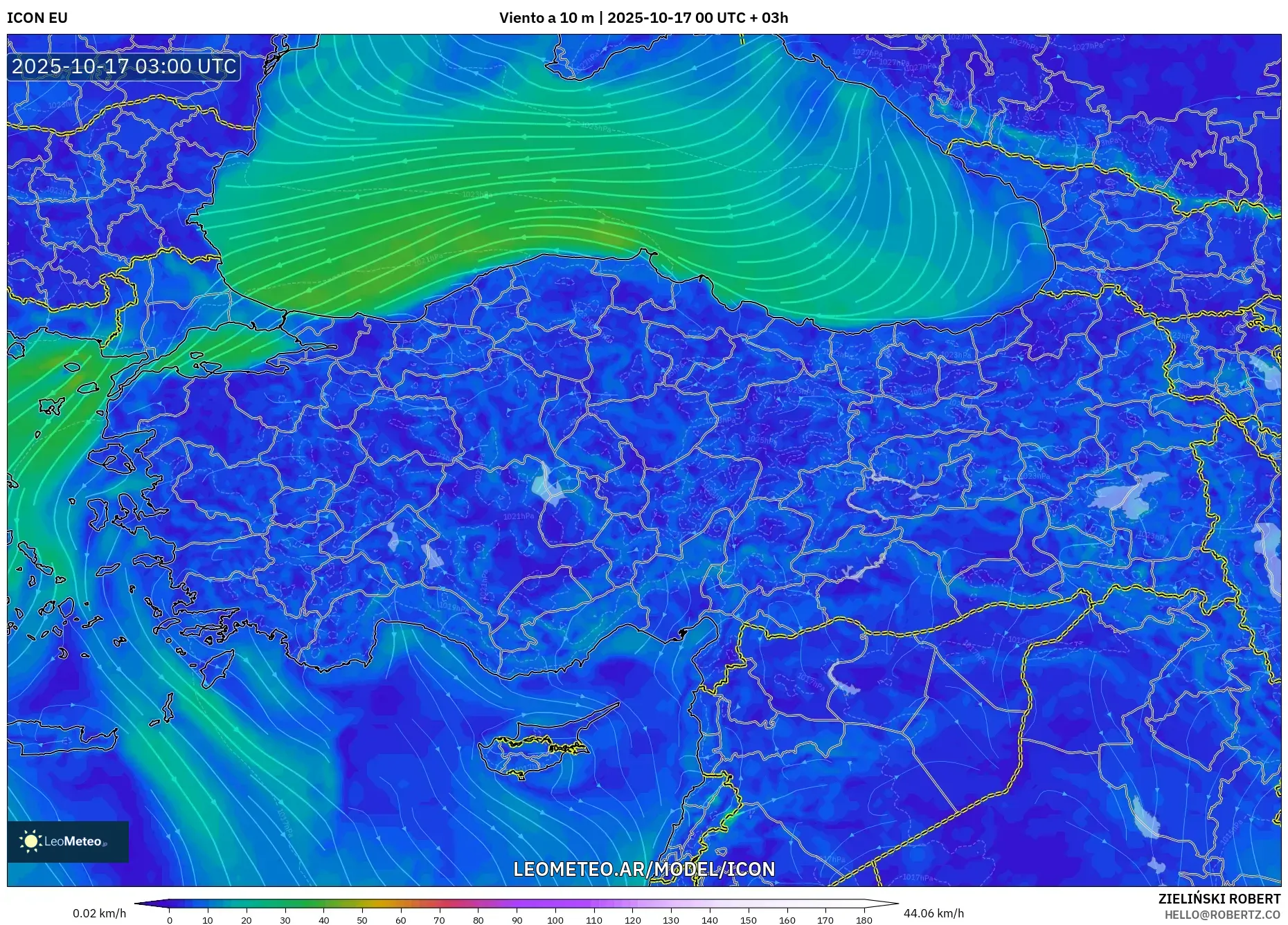 ICON model - Turquía, Viento a 10 m