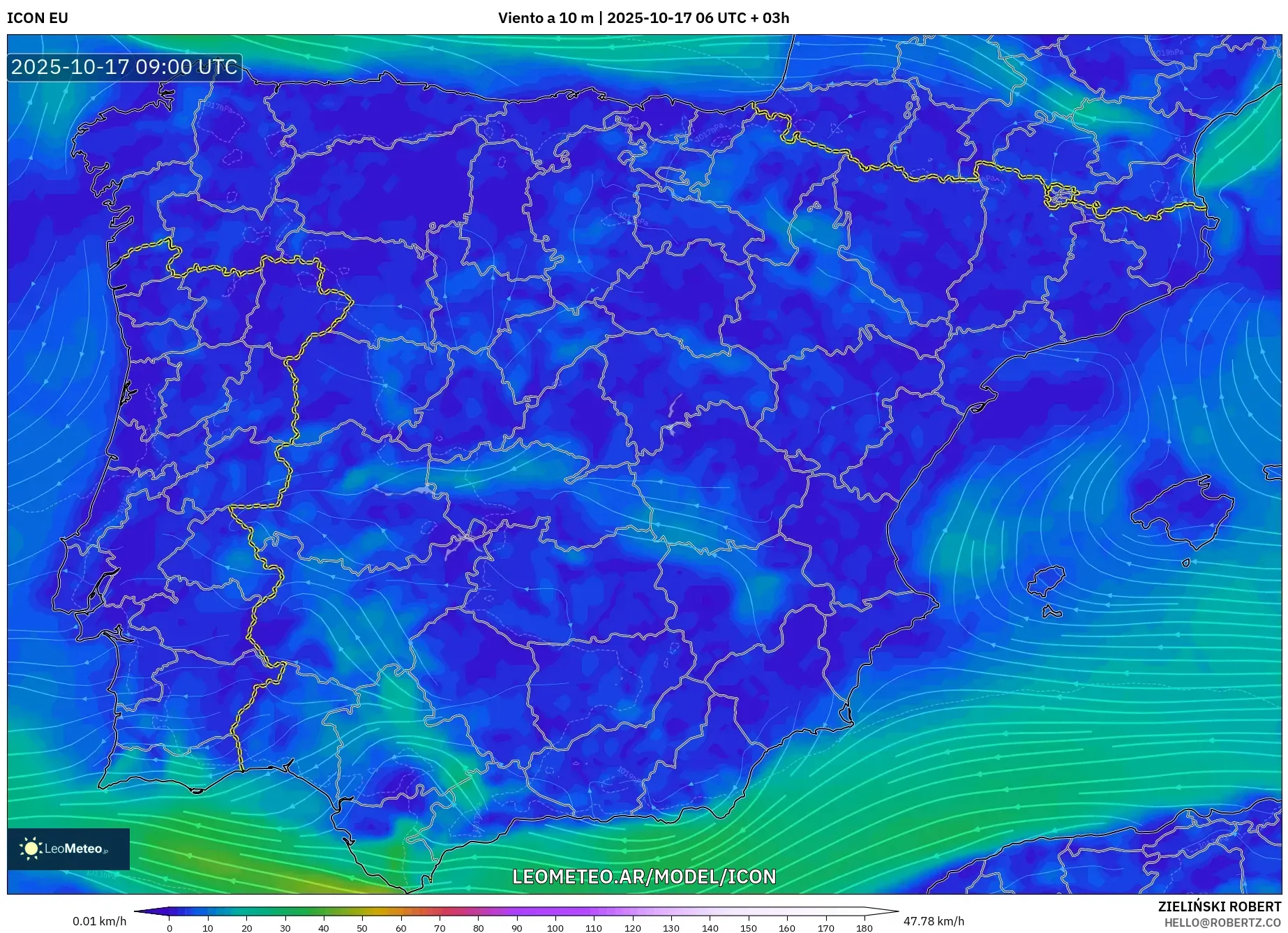 ICON model - España, Viento a 10 m ICON model - España, Viento a 10 m
