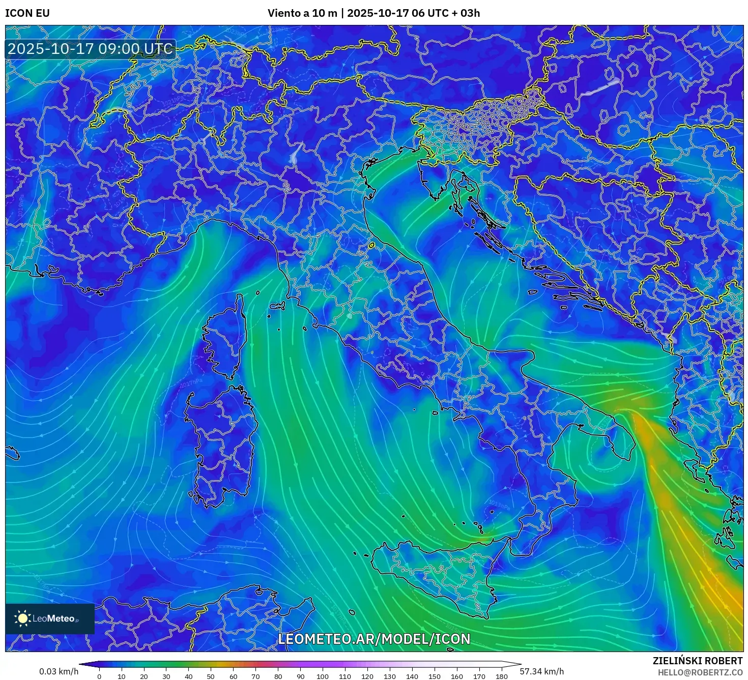 ICON model - Italia, Viento a 10 m ICON model - Italia, Viento a 10 m
