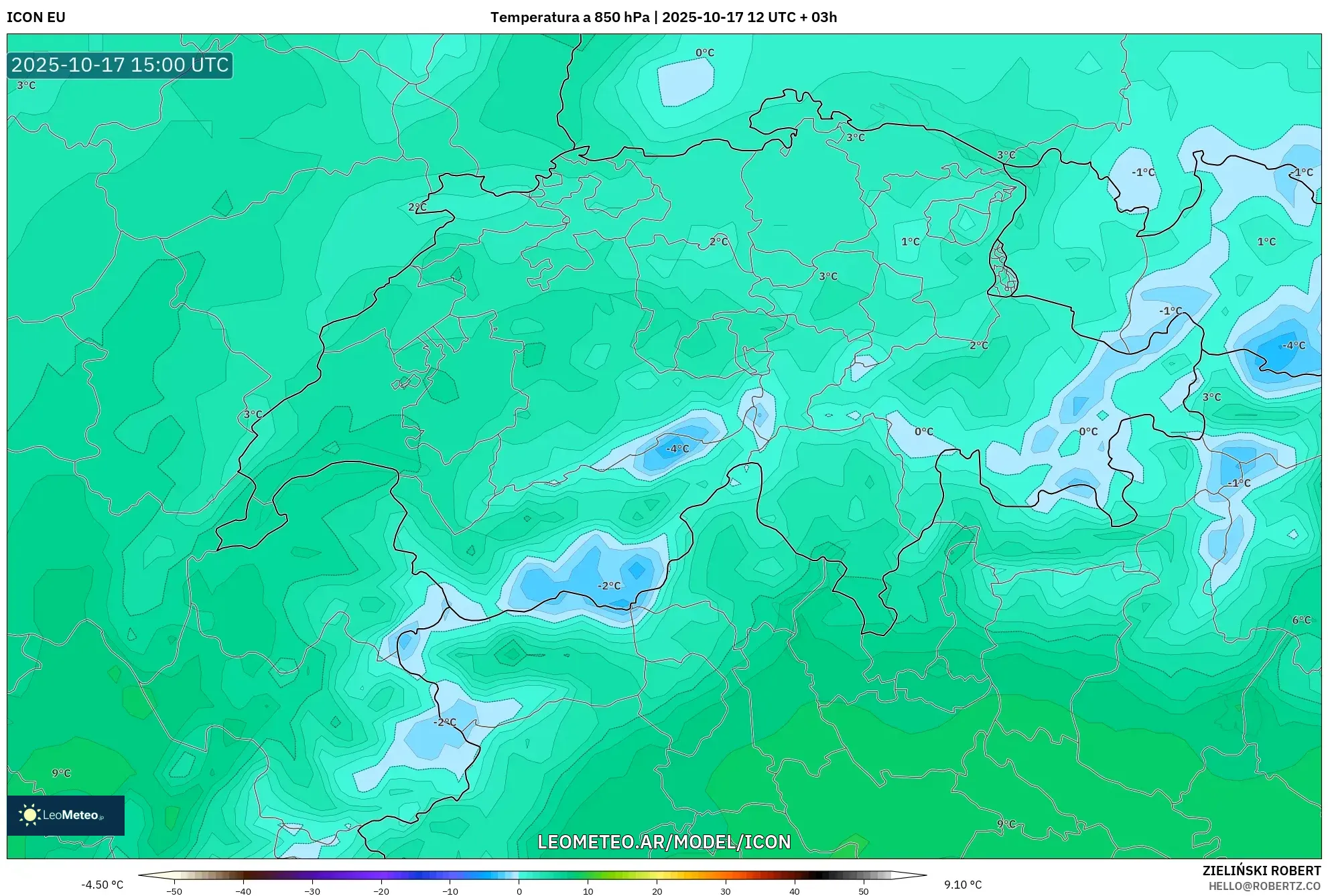 ICON model - Suiza, Temperatura a 850 hPa ICON model - Suiza, Temperatura a 850 hPa