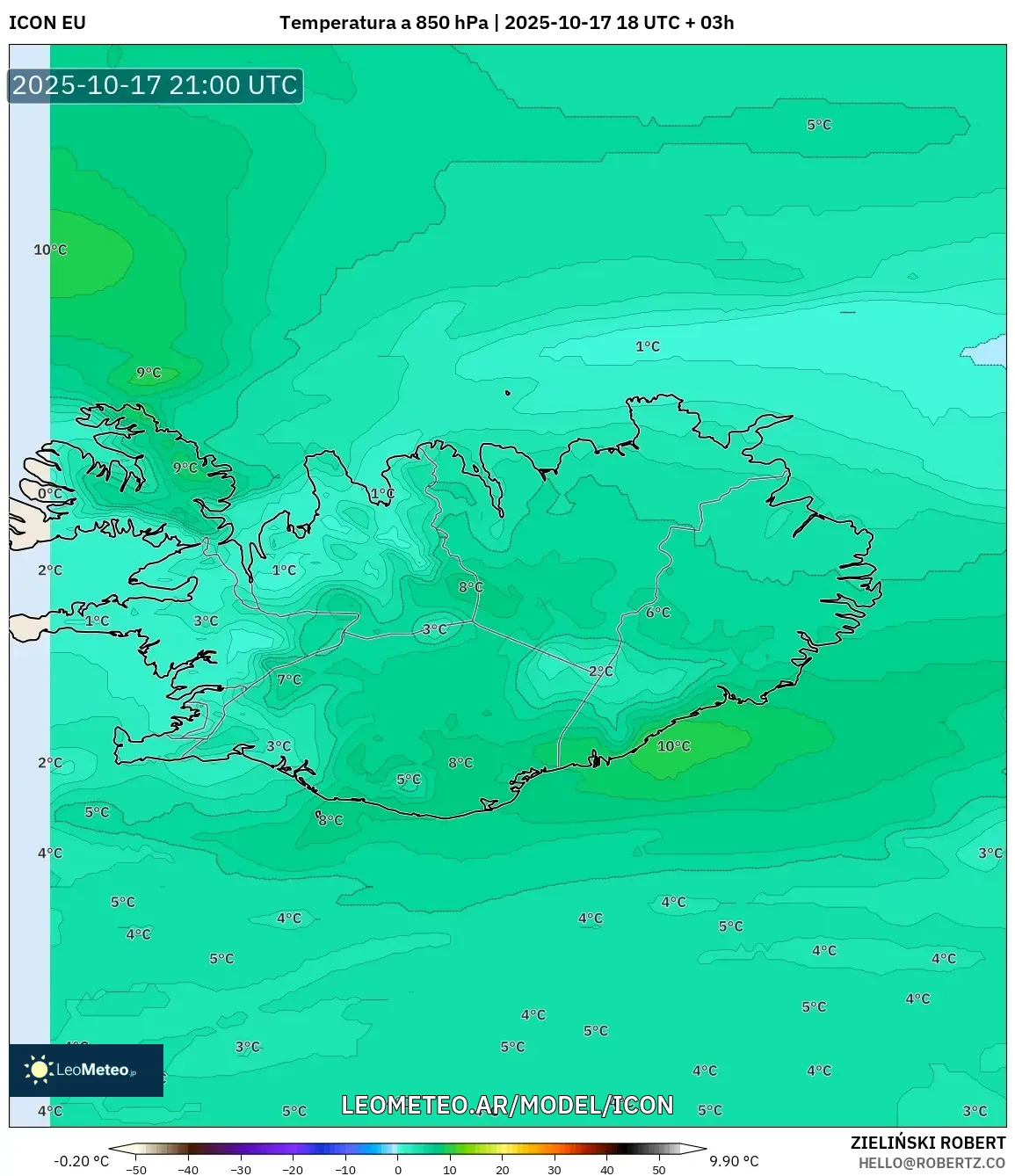 ICON model - Islandia, Temperatura a 850 hPa ICON model - Islandia, Temperatura a 850 hPa