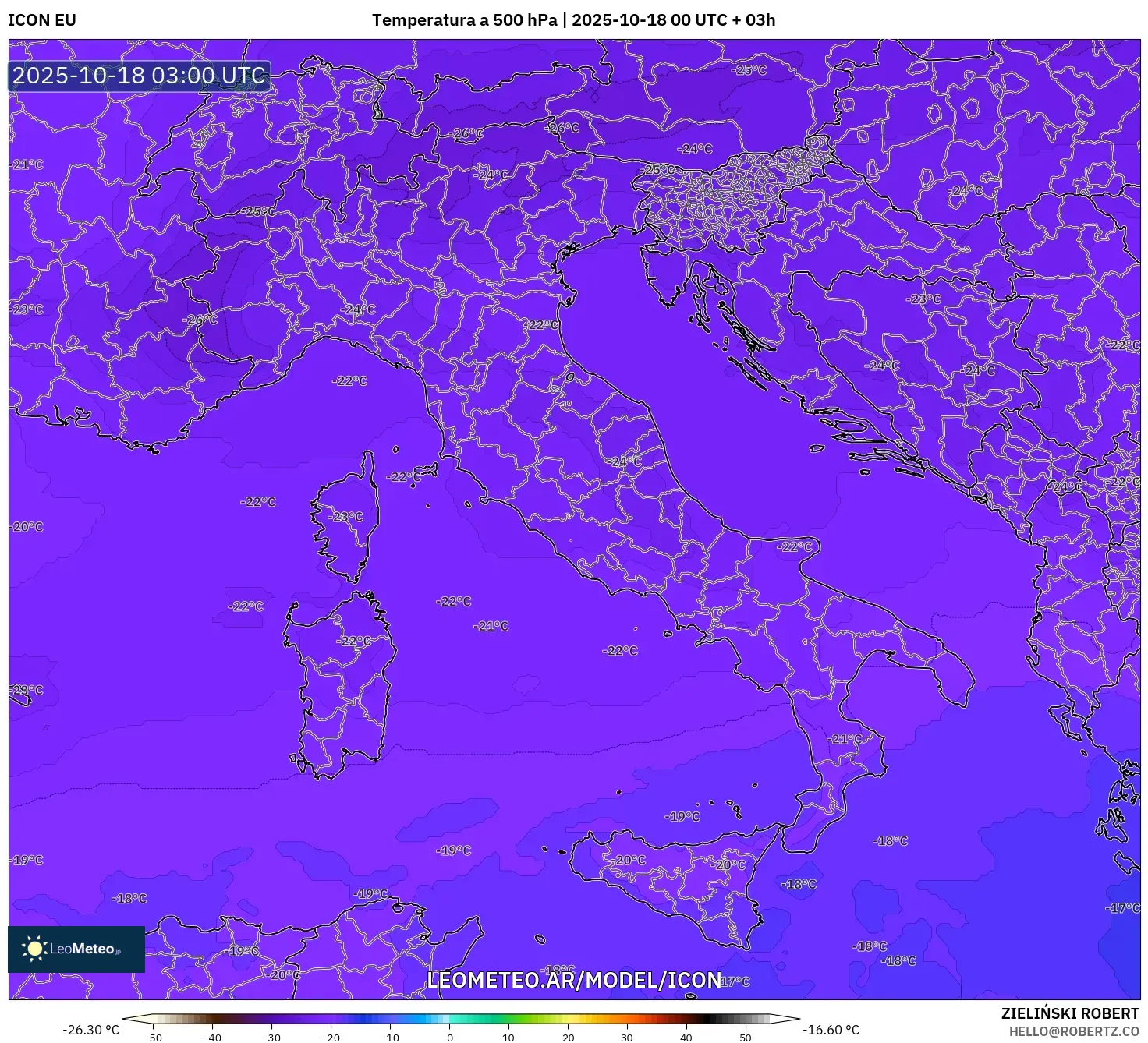 ICON model - Italia, Temperatura a 500 hPa ICON model - Italia, Temperatura a 500 hPa