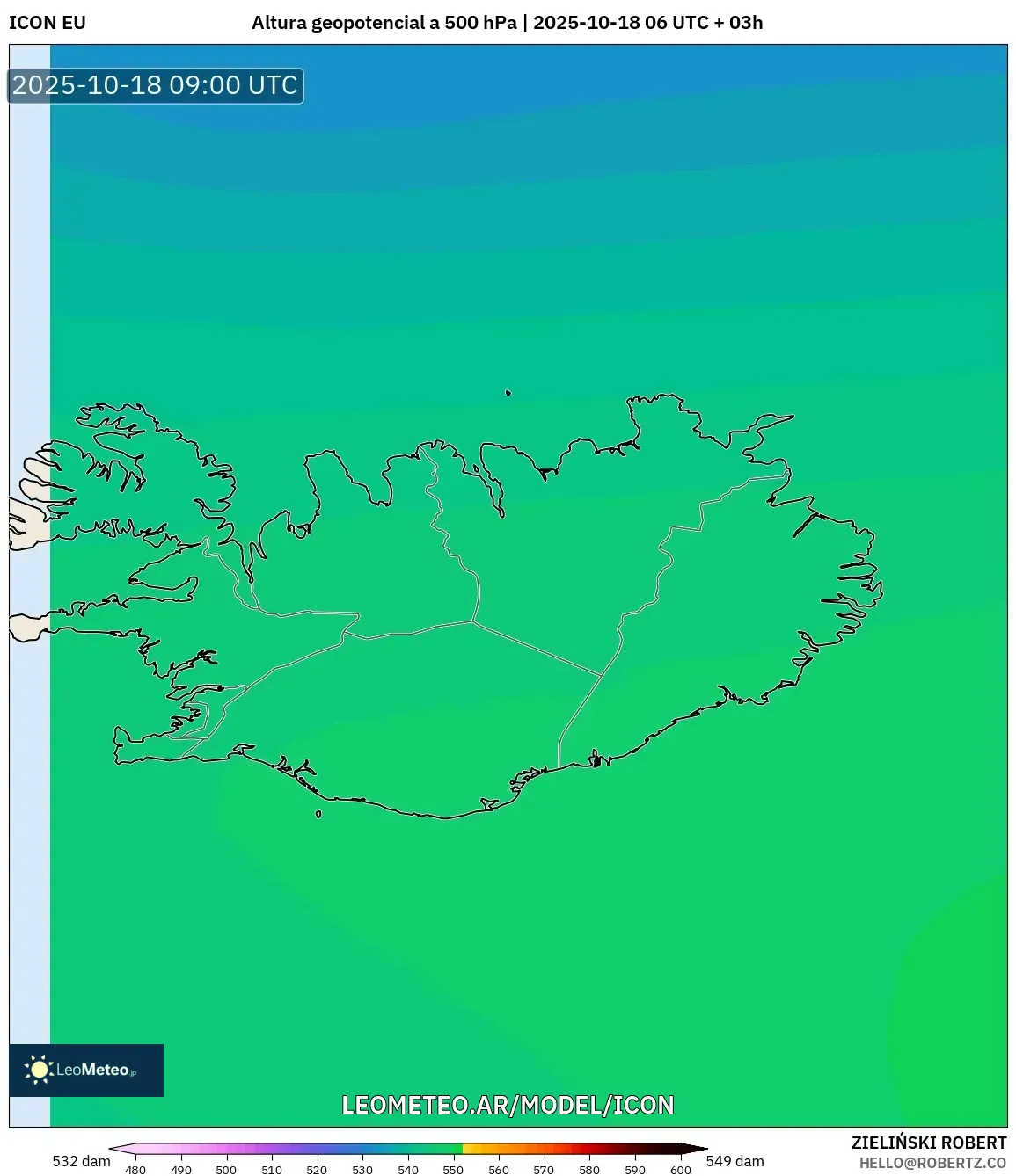 ICON model - Islandia, Altura geopotencial a 500 hPa ICON model - Islandia, Altura geopotencial a 500 hPa