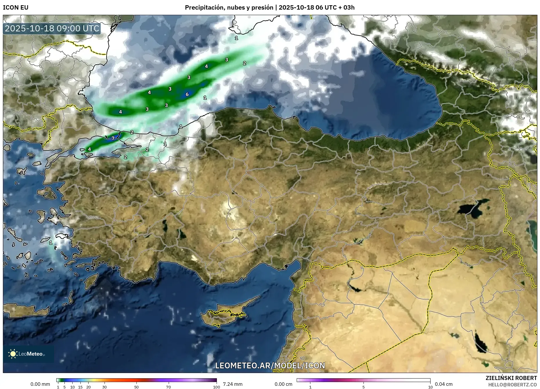 ICON model - Turquía, Precipitación, nubes y presión ICON model - Turquía, Precipitación, nubes y presión