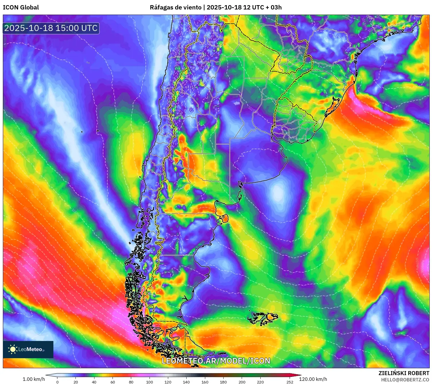 ICON model - Argentina, Ráfagas de viento ICON model - Argentina, Ráfagas de viento
