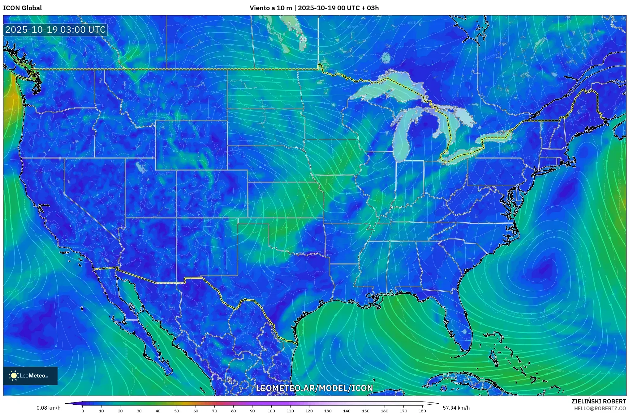 ICON model - Estados Unidos, Viento a 10 m ICON model - Estados Unidos, Viento a 10 m