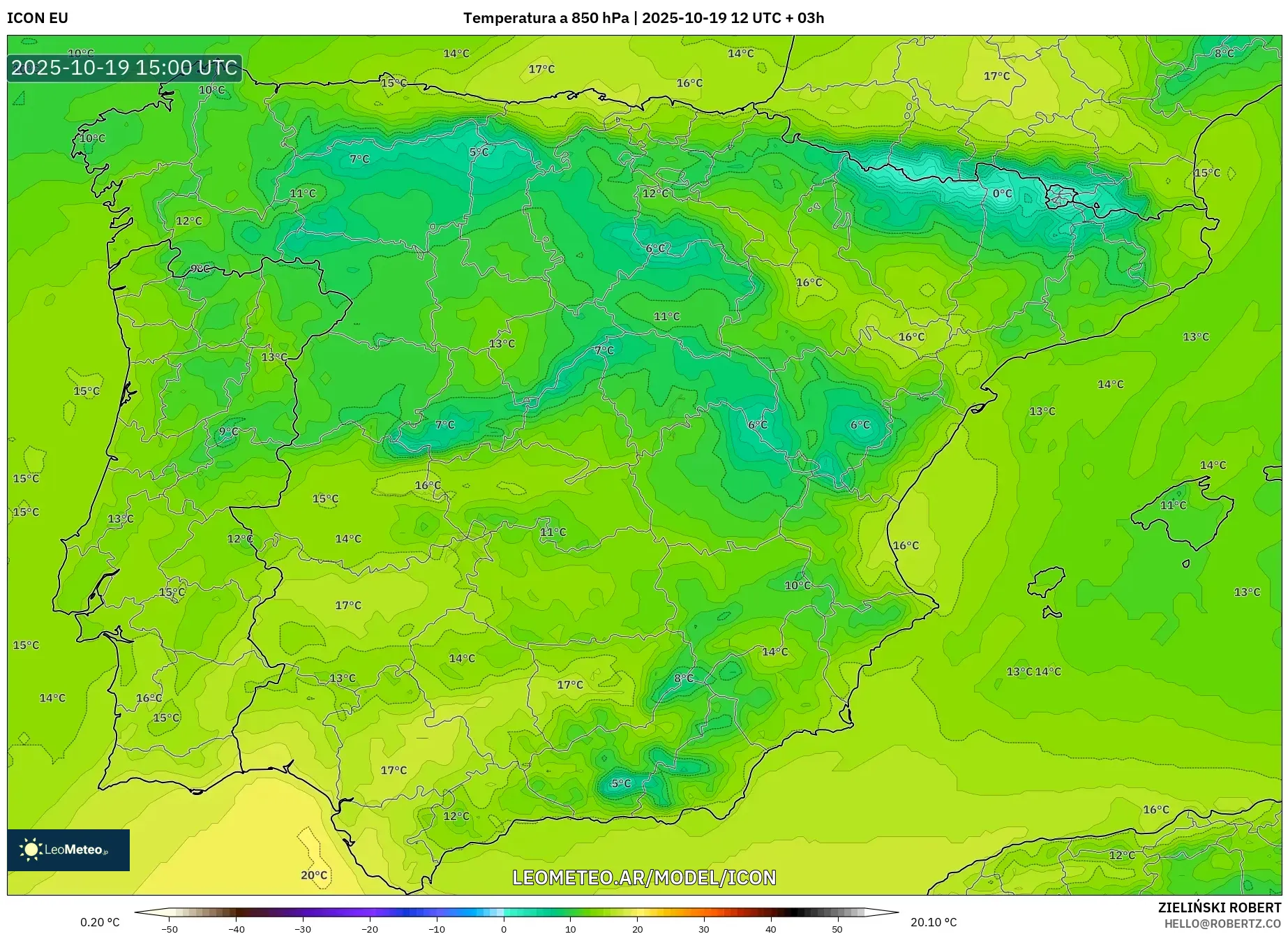 ICON model - España, Temperatura a 850 hPa ICON model - España, Temperatura a 850 hPa