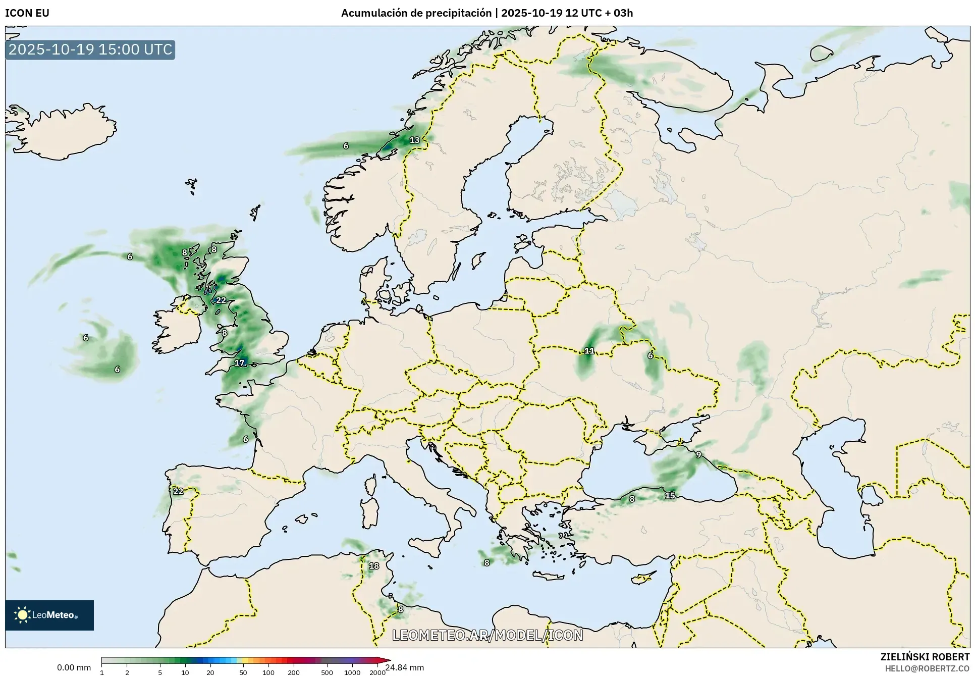 ICON model - Europa, Acumulación de precipitación ICON model - Europa, Acumulación de precipitación