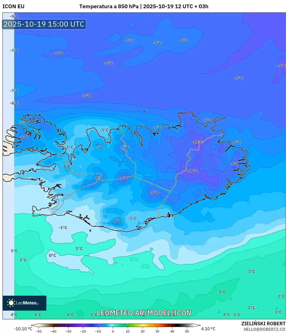 ICON model - Islandia, Temperatura a 850 hPa ICON model - Islandia, Temperatura a 850 hPa