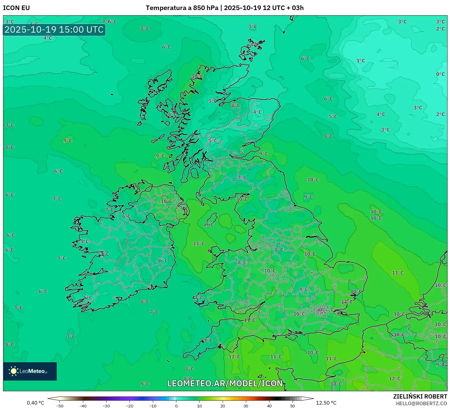 ICON model - Reino Unido, Temperatura a 850 hPa ICON model - Reino Unido, Temperatura a 850 hPa