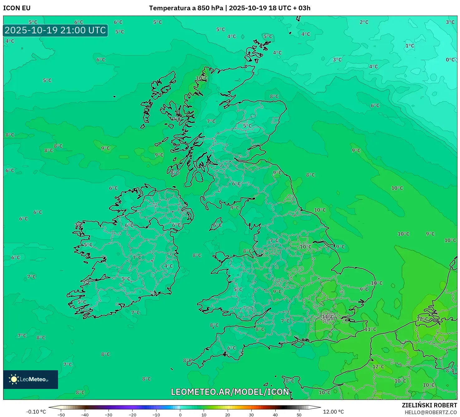 ICON model - Reino Unido, Temperatura a 850 hPa ICON model - Reino Unido, Temperatura a 850 hPa
