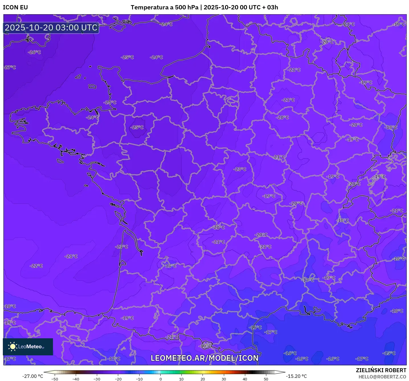 ICON model - Francia, Temperatura a 500 hPa ICON model - Francia, Temperatura a 500 hPa