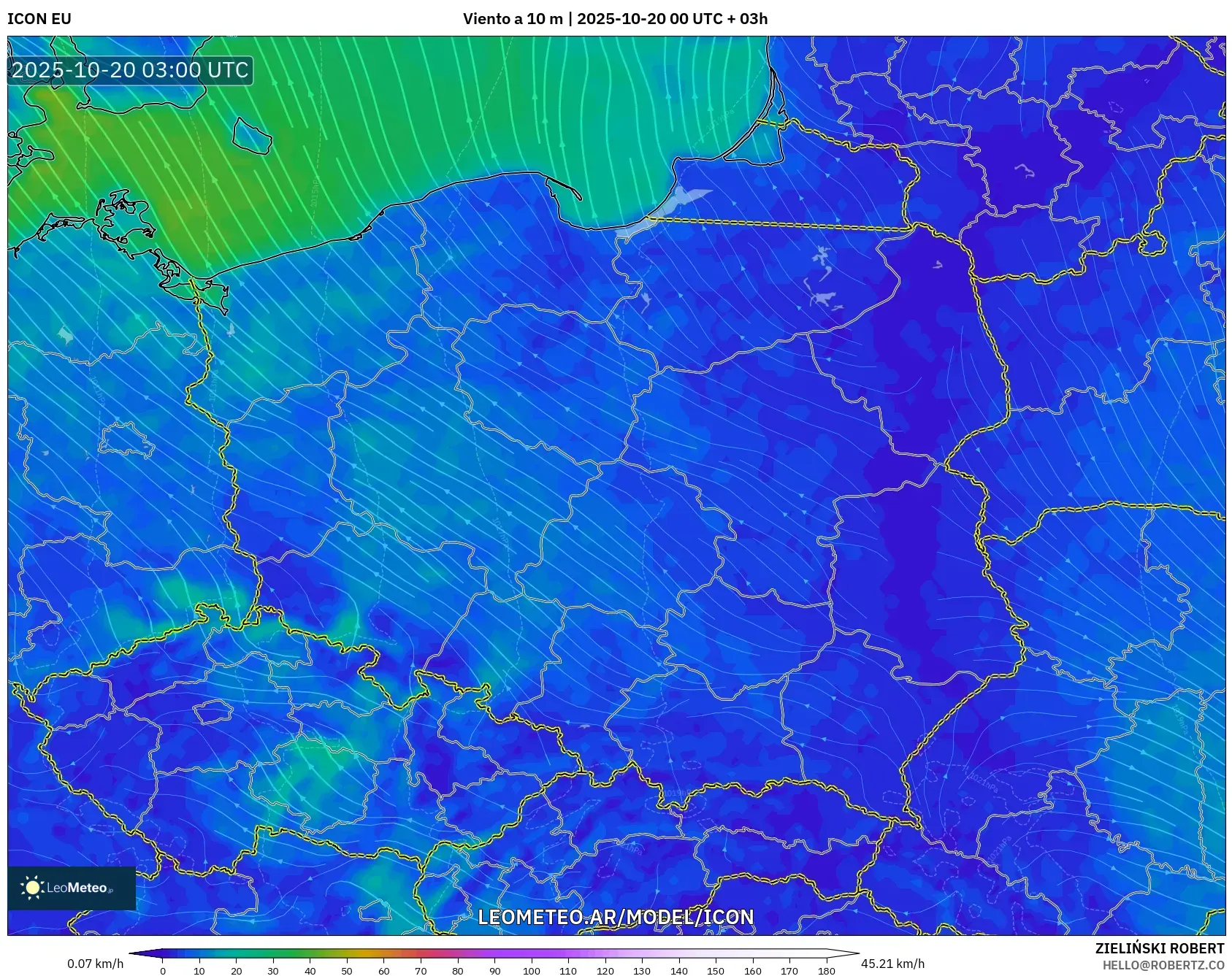 ICON model - Polonia, Viento a 10 m ICON model - Polonia, Viento a 10 m