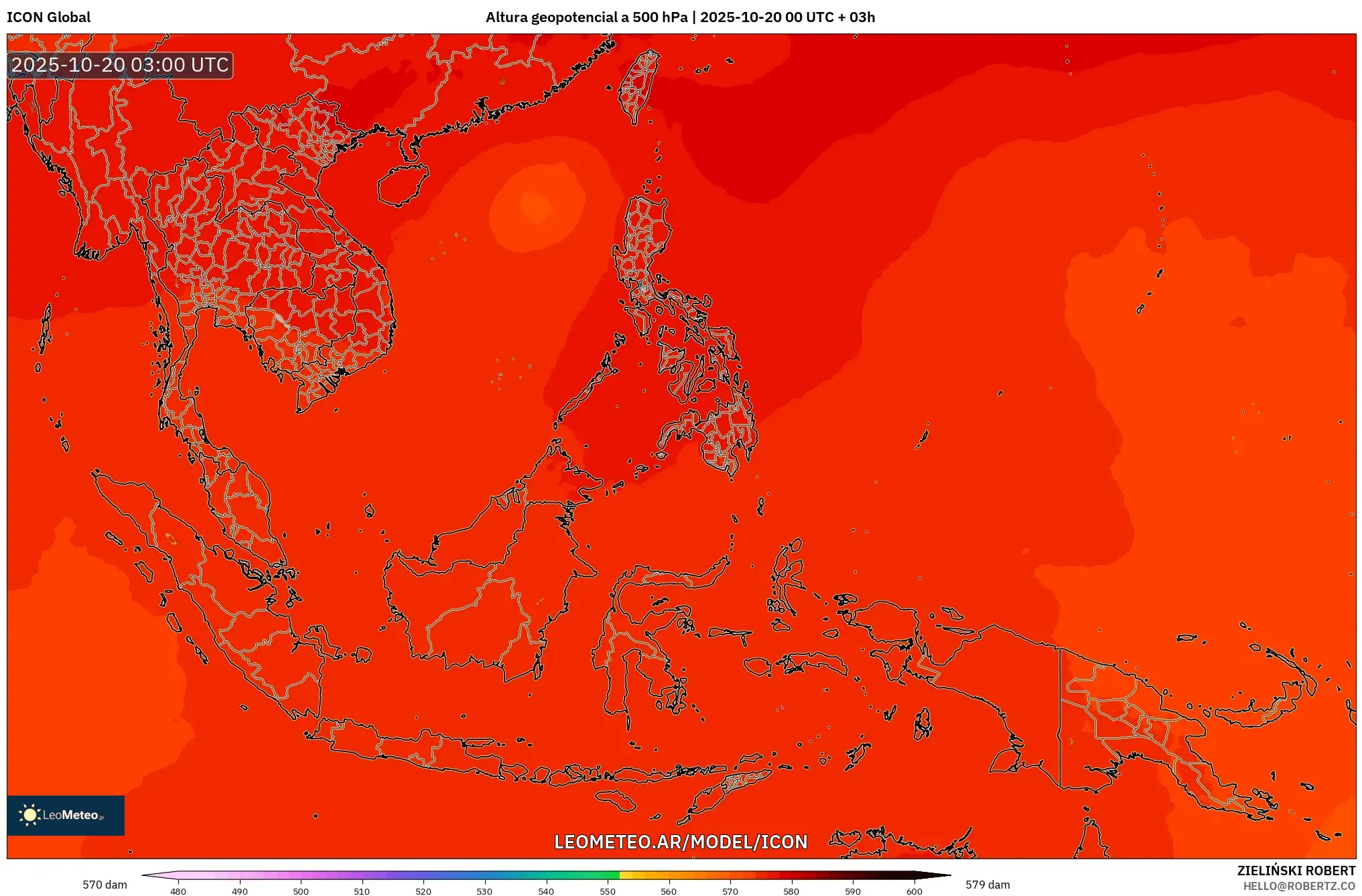 ICON model - Sudeste Asiático, Altura geopotencial a 500 hPa ICON model - Sudeste Asiático, Altura geopotencial a 500 hPa