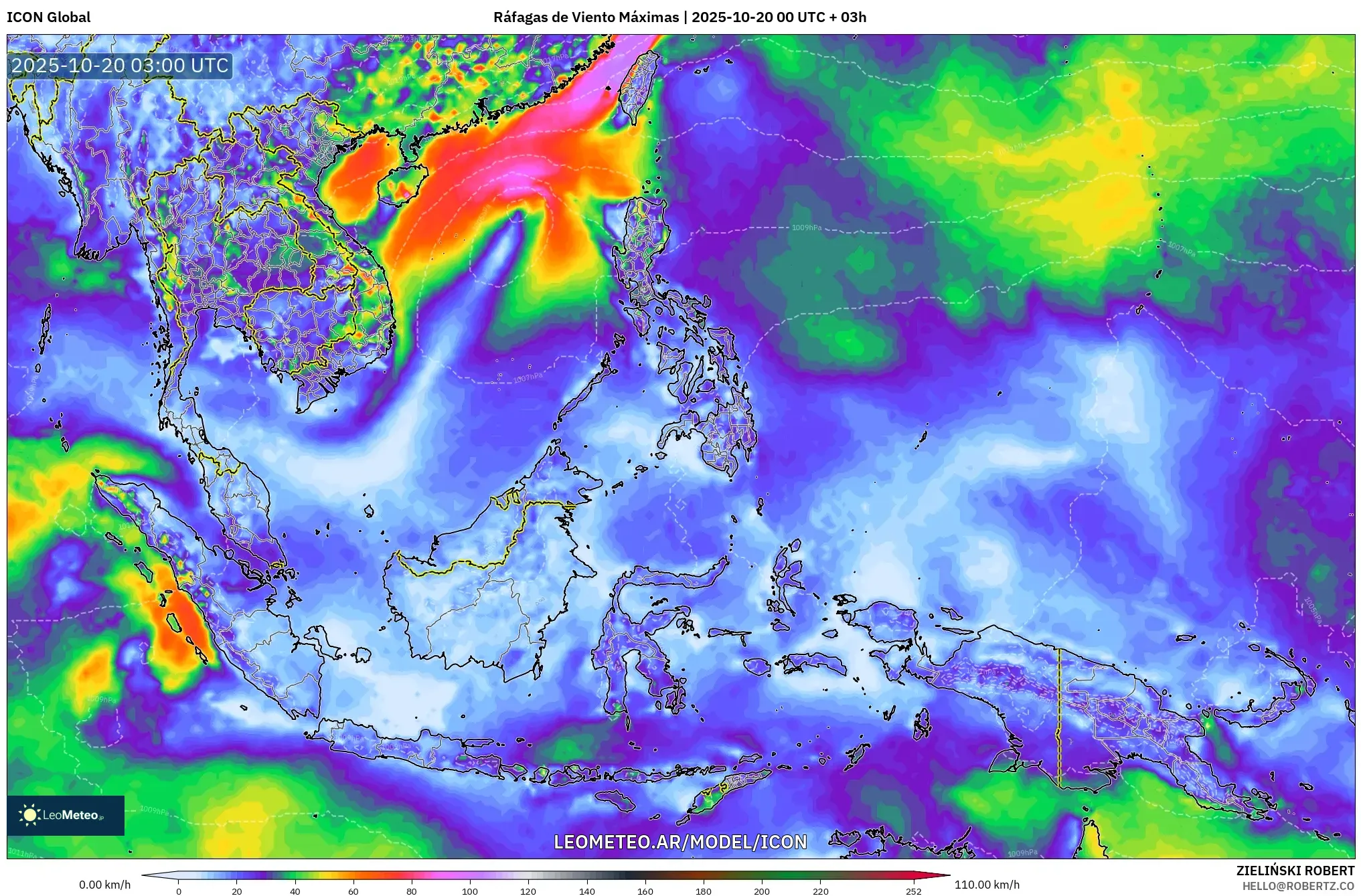 ICON model - Sudeste Asiático, Ráfagas de Viento Máximas ICON model - Sudeste Asiático, Ráfagas de Viento Máximas