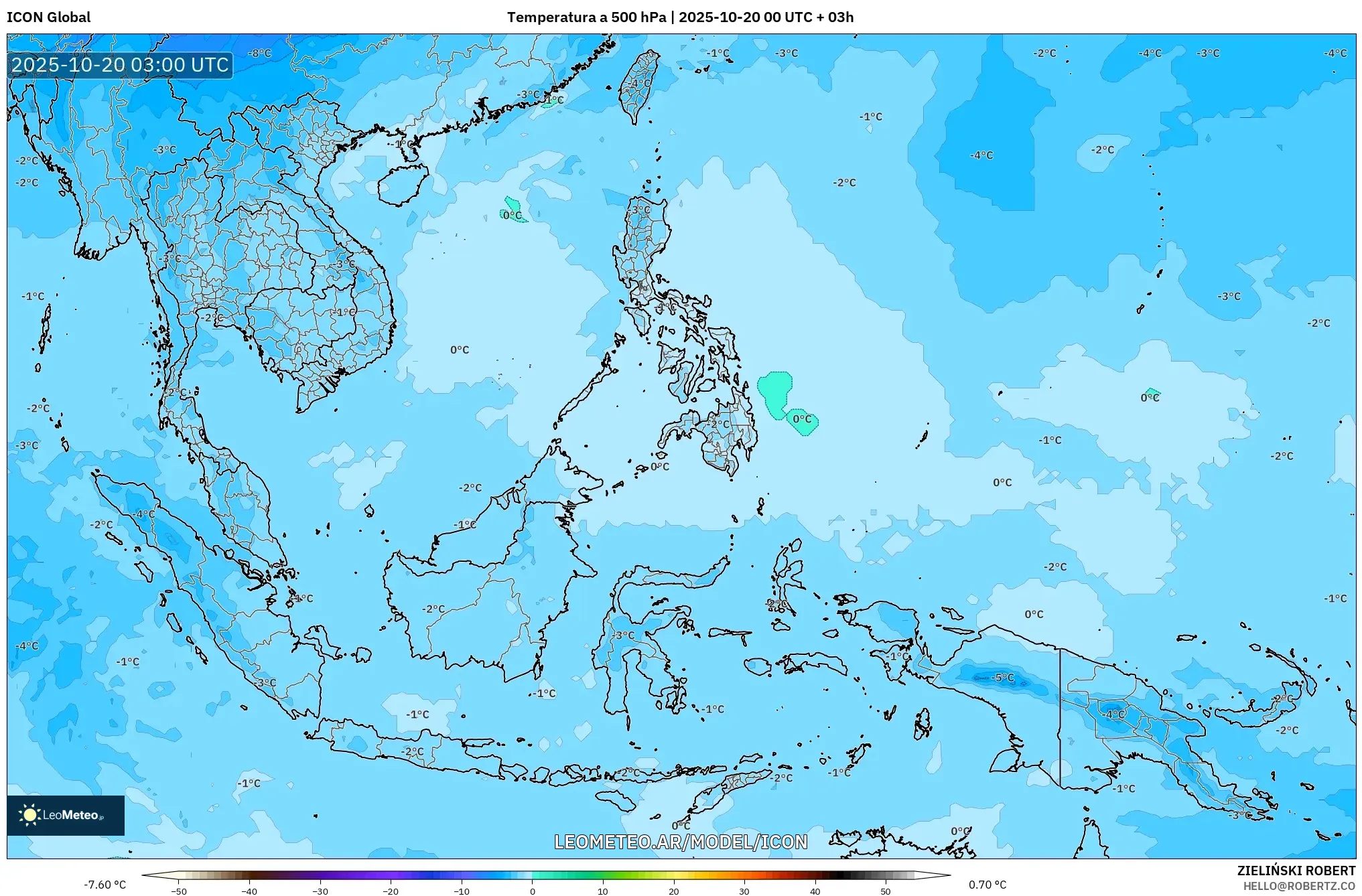 ICON model - Sudeste Asiático, Temperatura a 500 hPa ICON model - Sudeste Asiático, Temperatura a 500 hPa