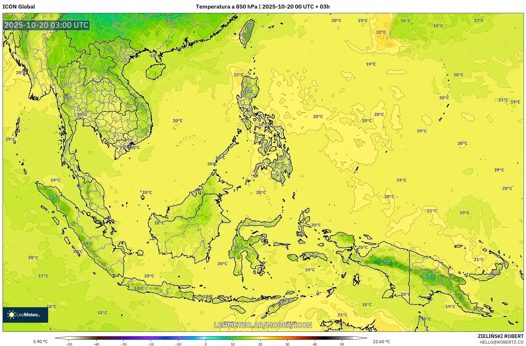 ICON model - Sudeste Asiático, Temperatura a 850 hPa ICON model - Sudeste Asiático, Temperatura a 850 hPa
