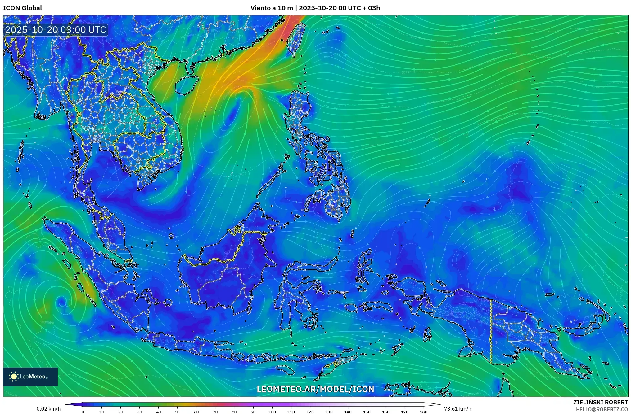ICON model - Sudeste Asiático, Viento a 10 m ICON model - Sudeste Asiático, Viento a 10 m