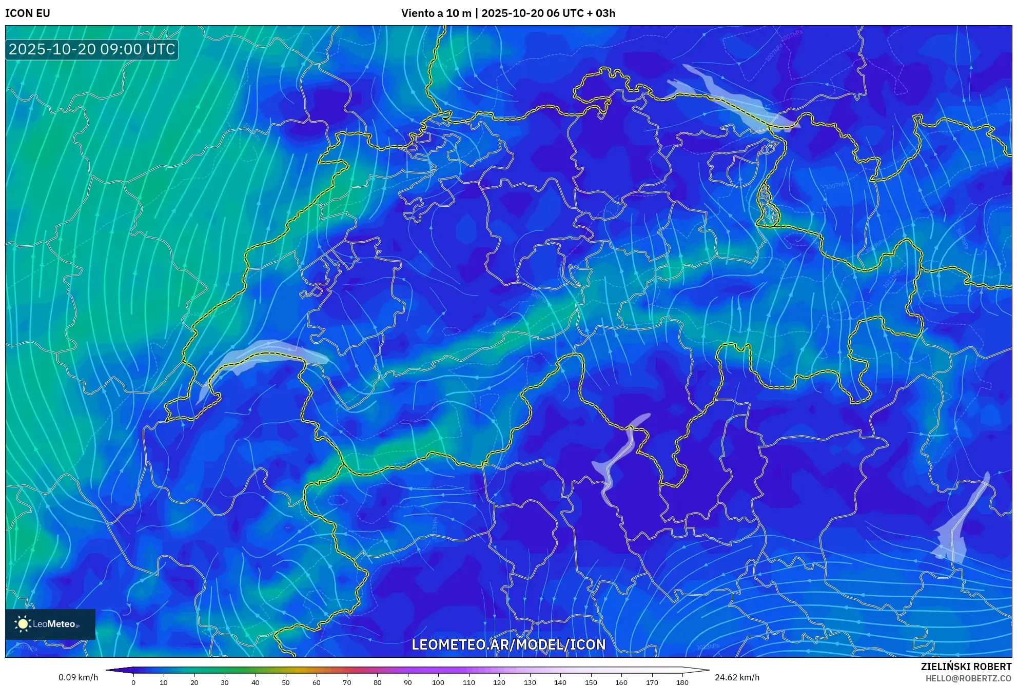 ICON model - Suiza, Viento a 10 m ICON model - Suiza, Viento a 10 m