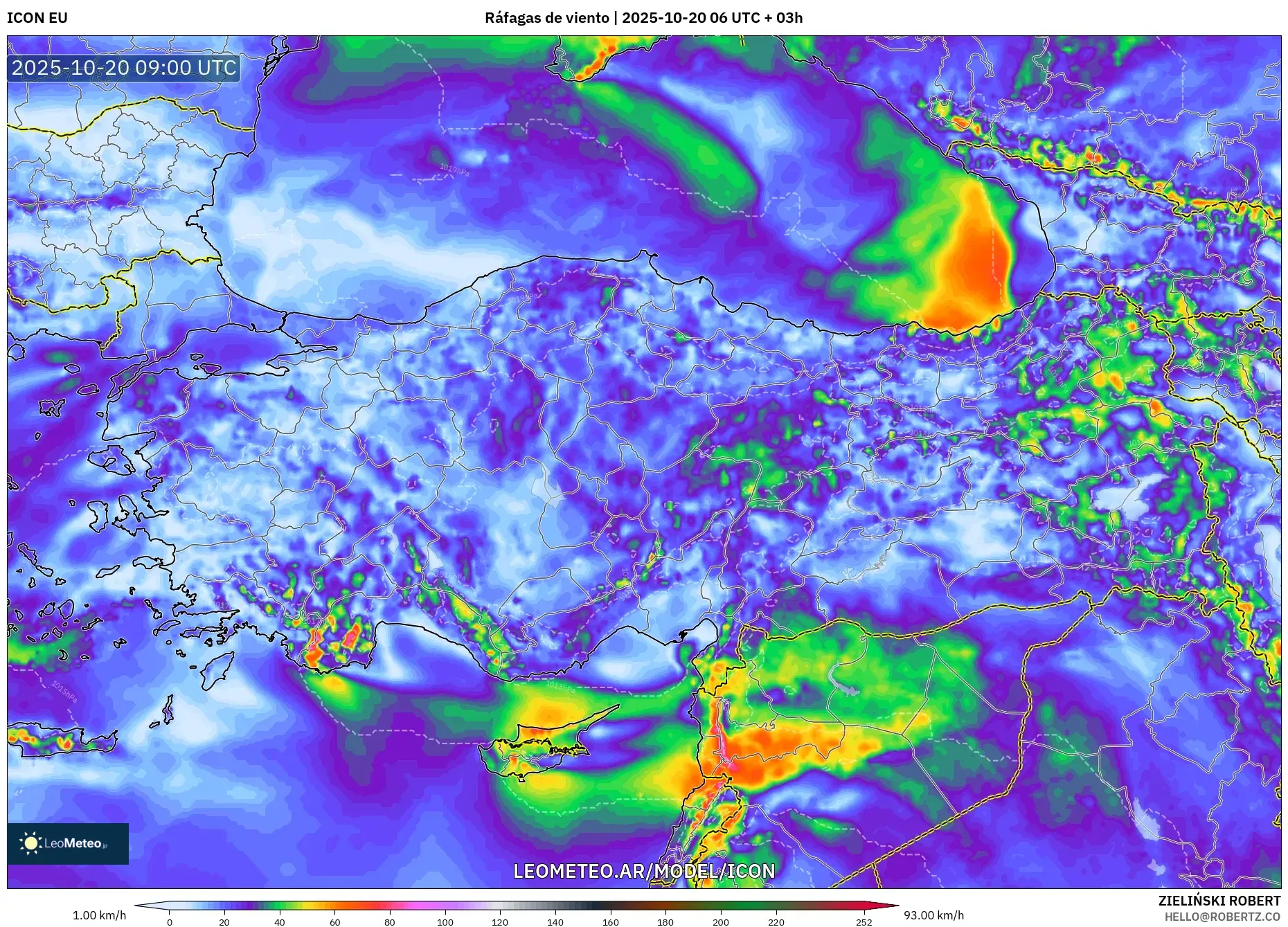 ICON model - Turquía, Ráfagas de viento ICON model - Turquía, Ráfagas de viento