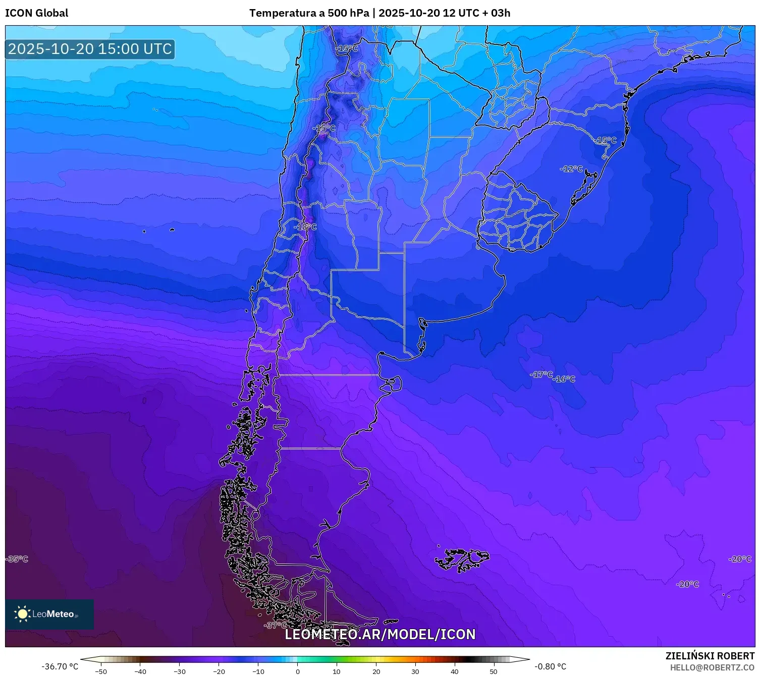 ICON model - Argentina, Temperatura a 500 hPa ICON model - Argentina, Temperatura a 500 hPa