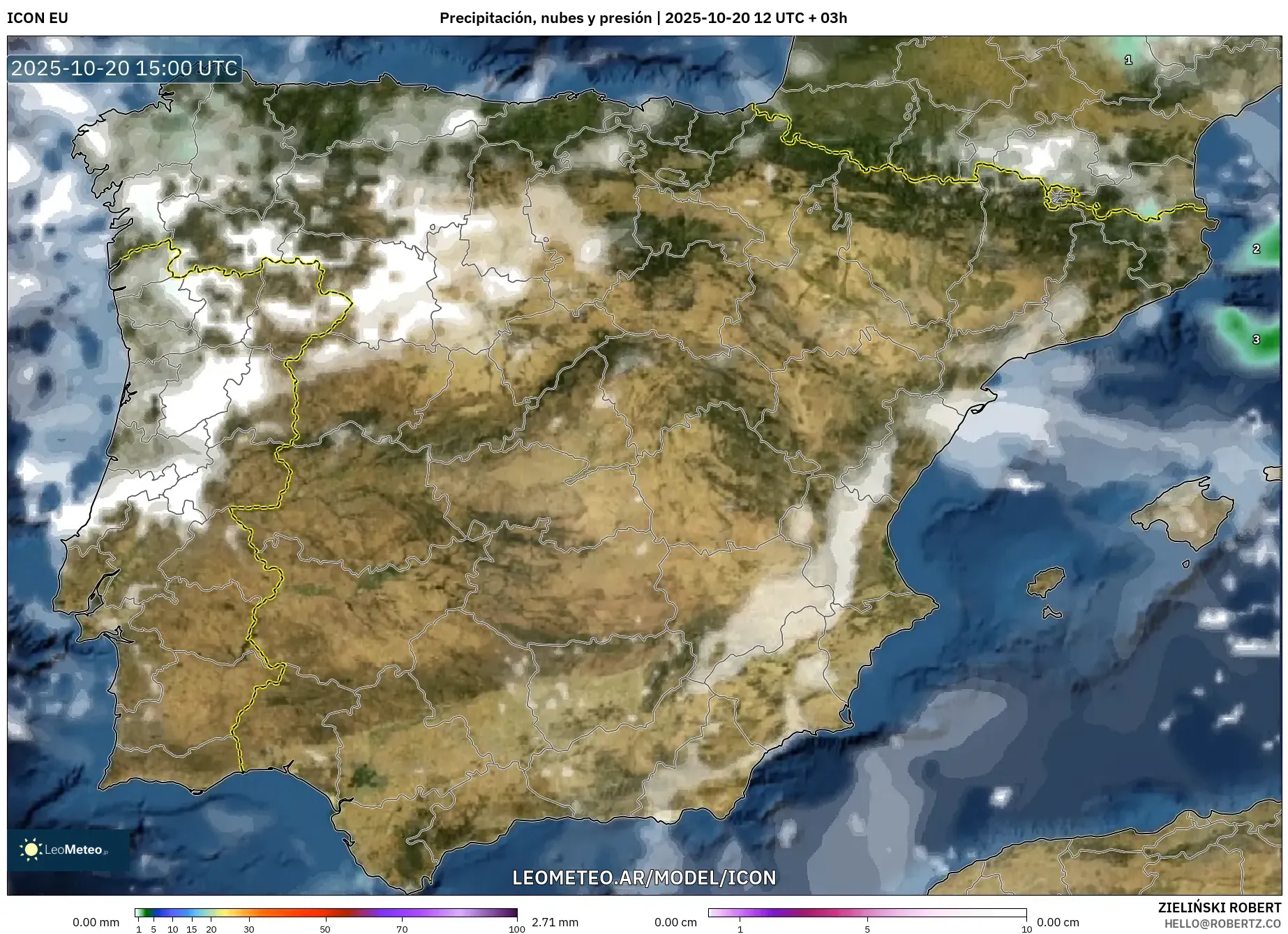 ICON model - España, Precipitación, nubes y presión ICON model - España, Precipitación, nubes y presión