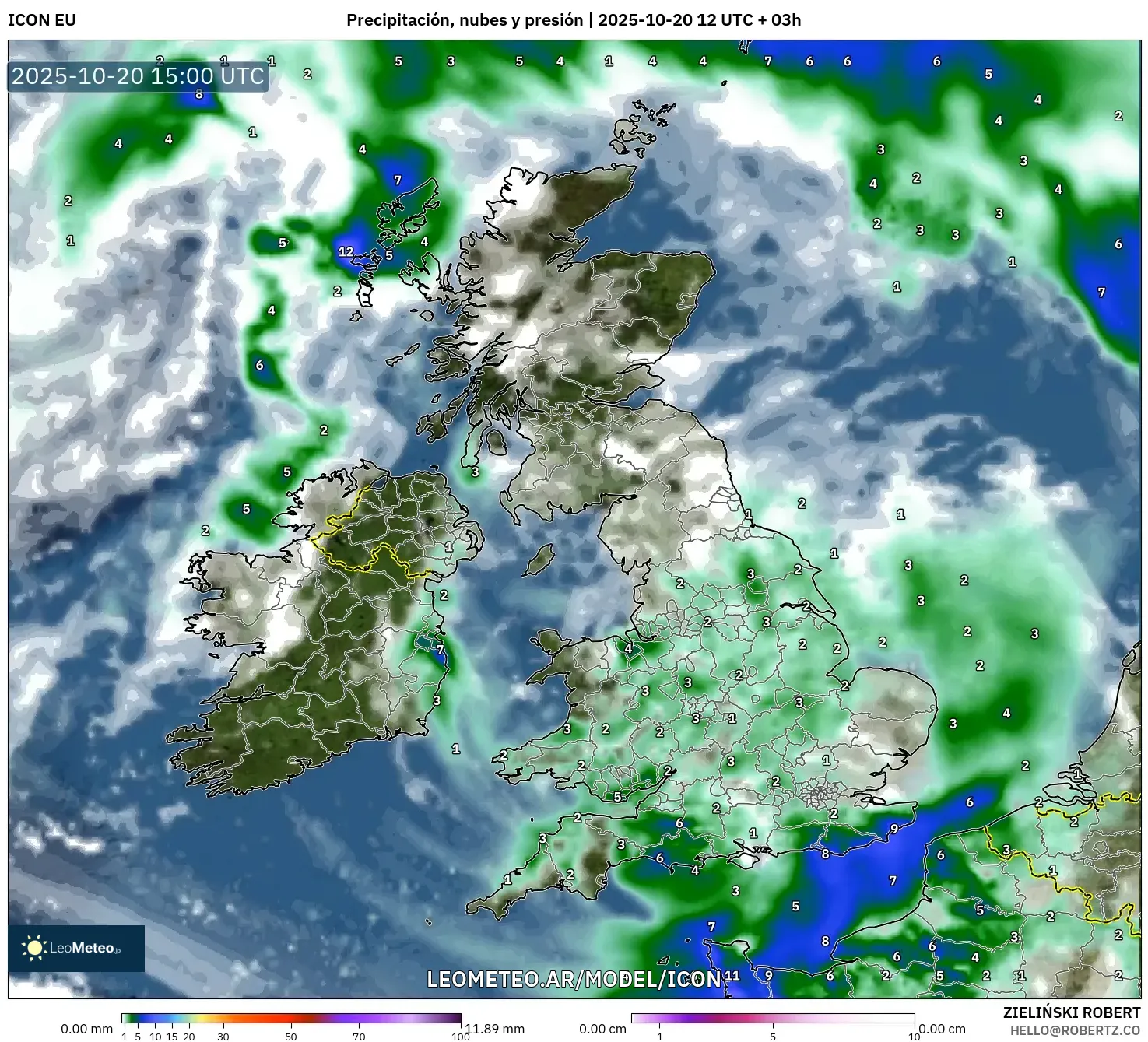 ICON model - Reino Unido, Precipitación, nubes y presión ICON model - Reino Unido, Precipitación, nubes y presión