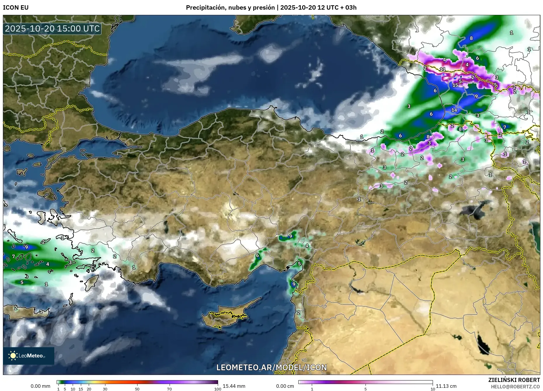 ICON model - Turquía, Precipitación, nubes y presión ICON model - Turquía, Precipitación, nubes y presión