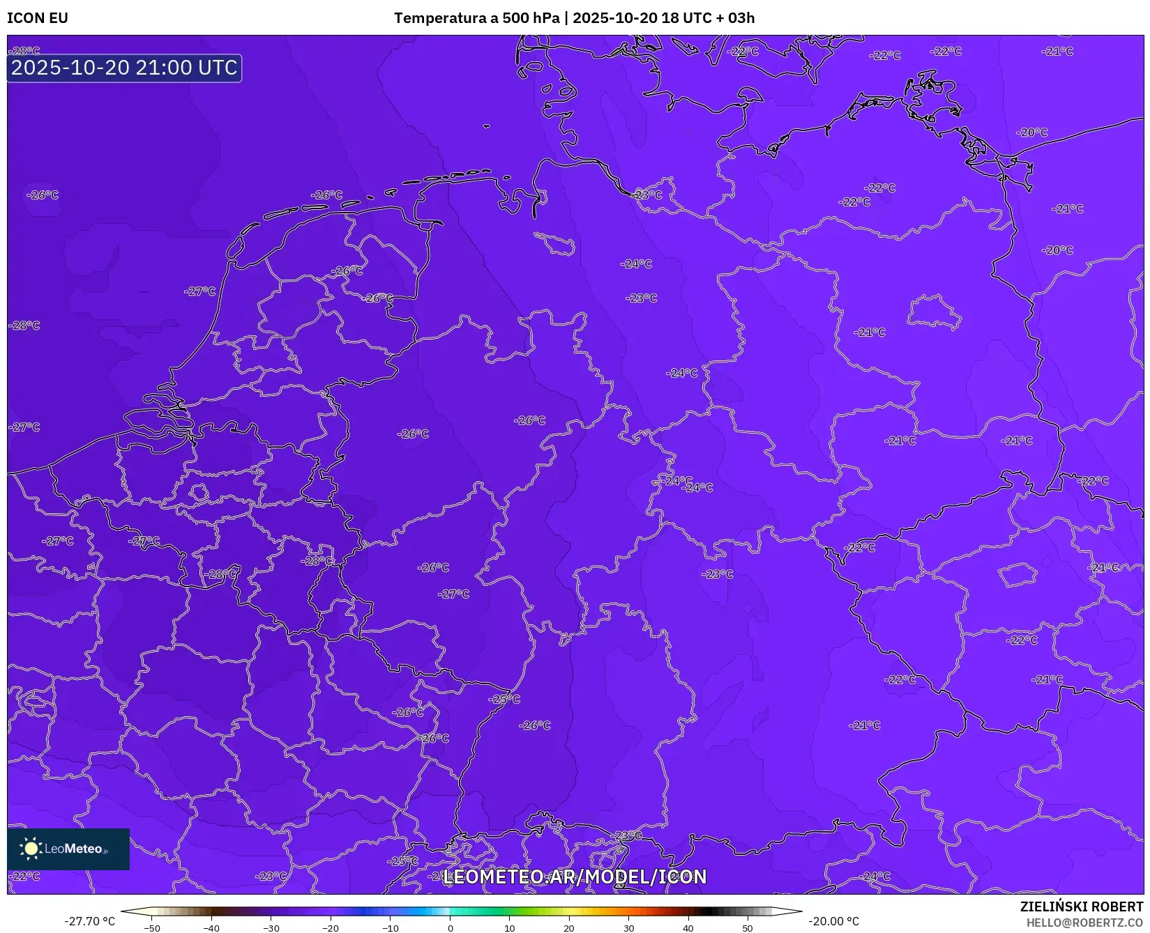 ICON model - Alemania, Temperatura a 500 hPa ICON model - Alemania, Temperatura a 500 hPa