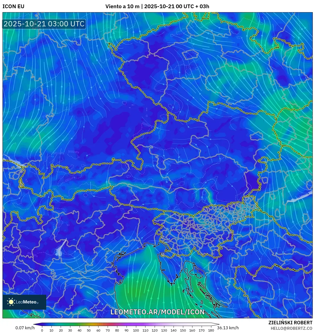 ICON model - Austria, Viento a 10 m ICON model - Austria, Viento a 10 m