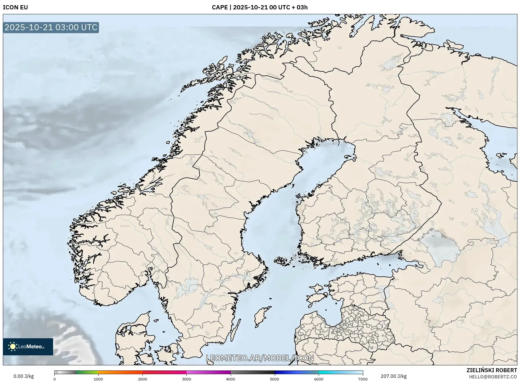 ICON model - Escandinavia, CAPE ICON model - Escandinavia, CAPE