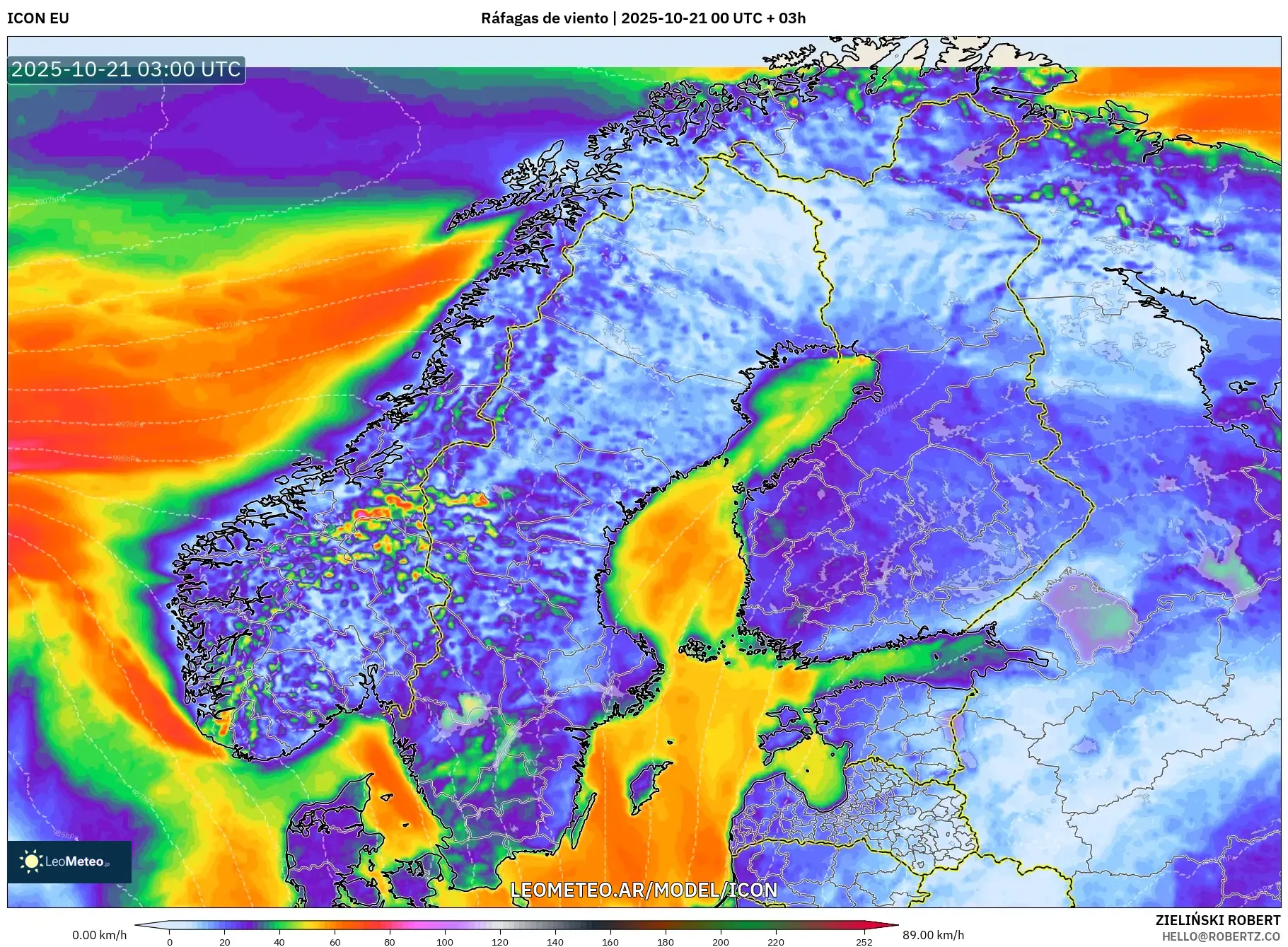 ICON model - Escandinavia, Ráfagas de viento ICON model - Escandinavia, Ráfagas de viento