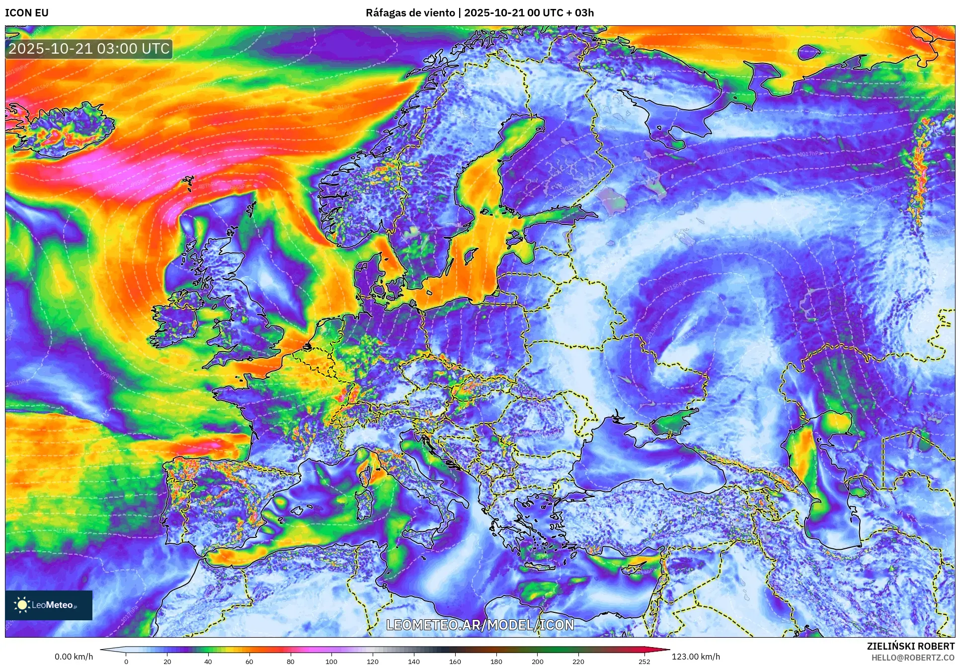 ICON model - Europa, Ráfagas de viento ICON model - Europa, Ráfagas de viento