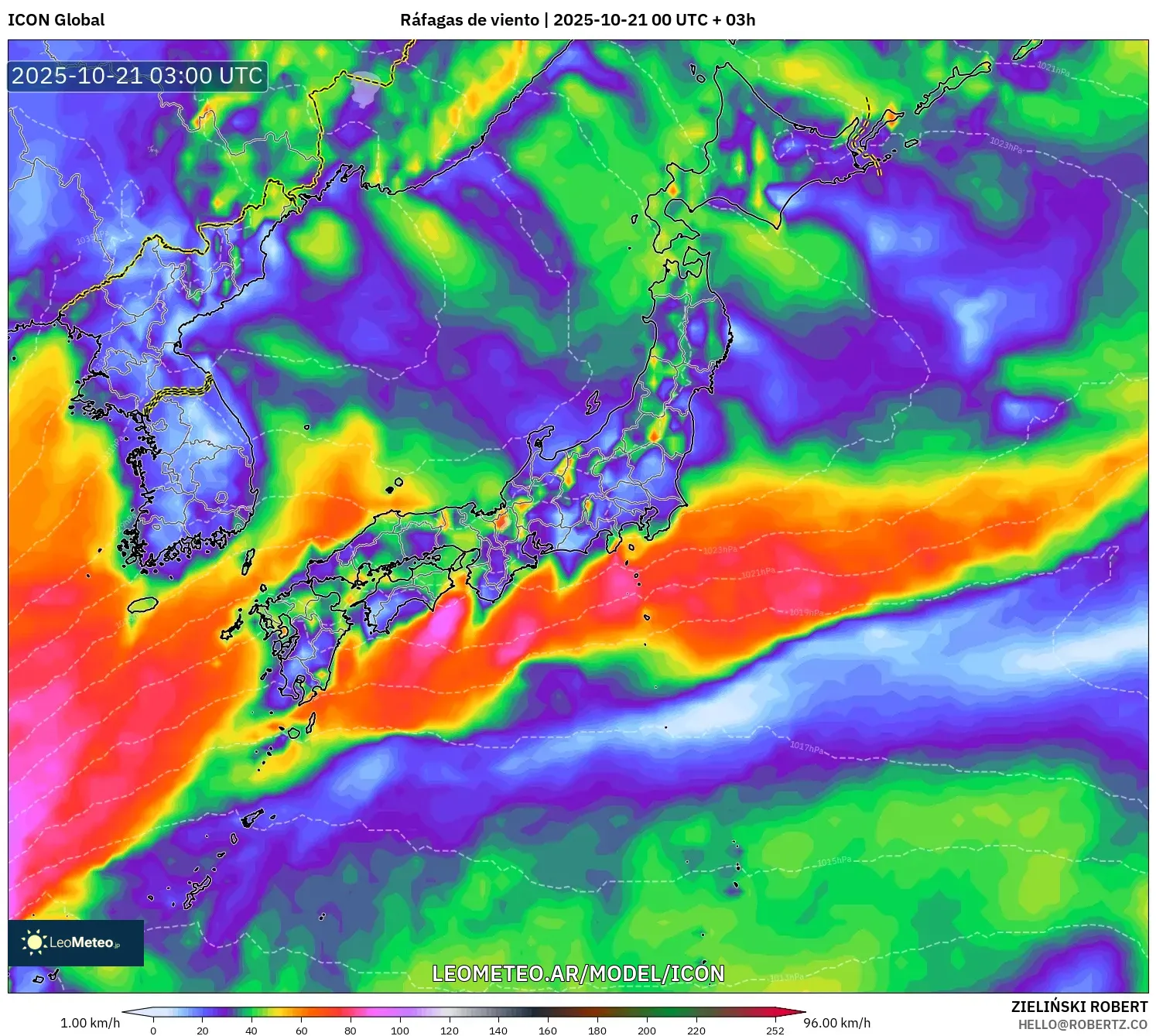 ICON model - Japón, Ráfagas de viento ICON model - Japón, Ráfagas de viento