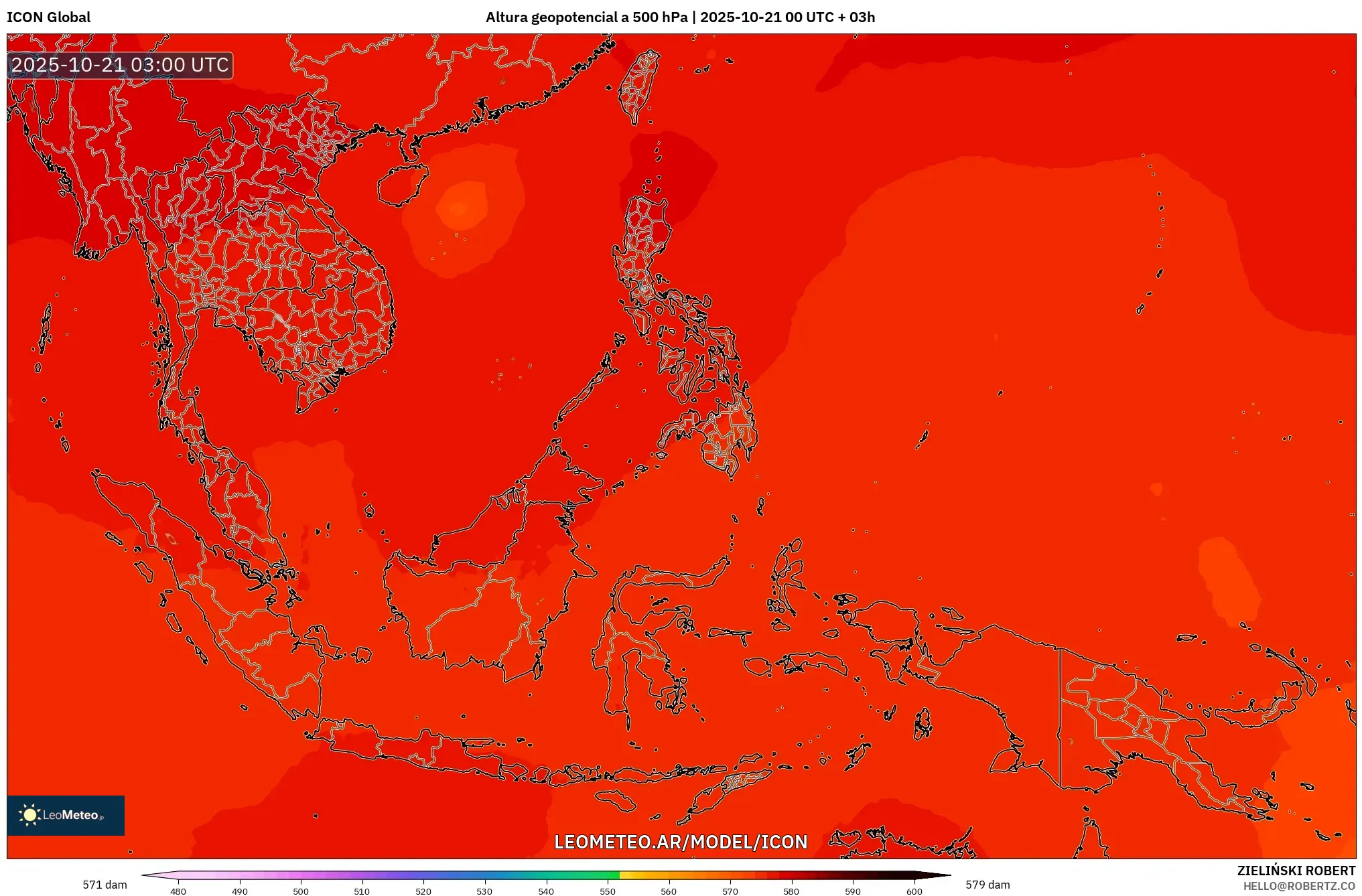 ICON model - Sudeste Asiático, Altura geopotencial a 500 hPa ICON model - Sudeste Asiático, Altura geopotencial a 500 hPa