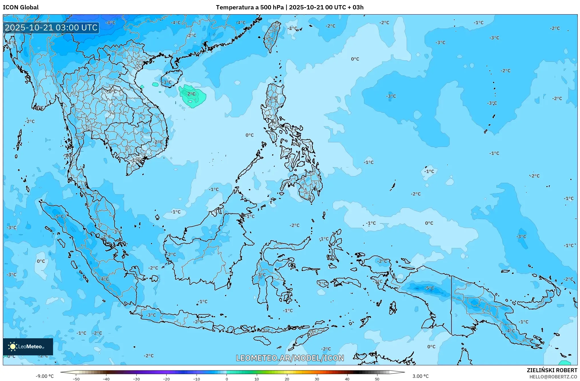 ICON model - Sudeste Asiático, Temperatura a 500 hPa ICON model - Sudeste Asiático, Temperatura a 500 hPa