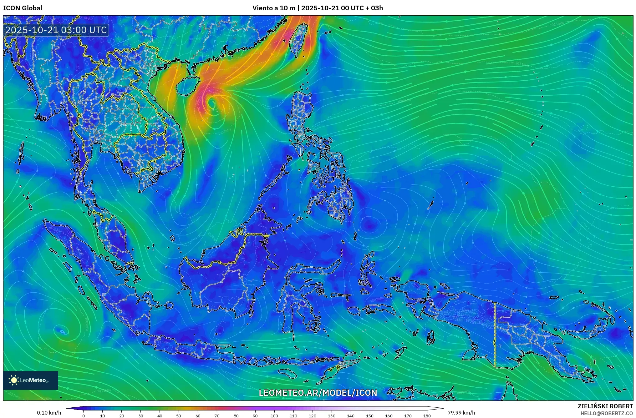 ICON model - Sudeste Asiático, Viento a 10 m ICON model - Sudeste Asiático, Viento a 10 m