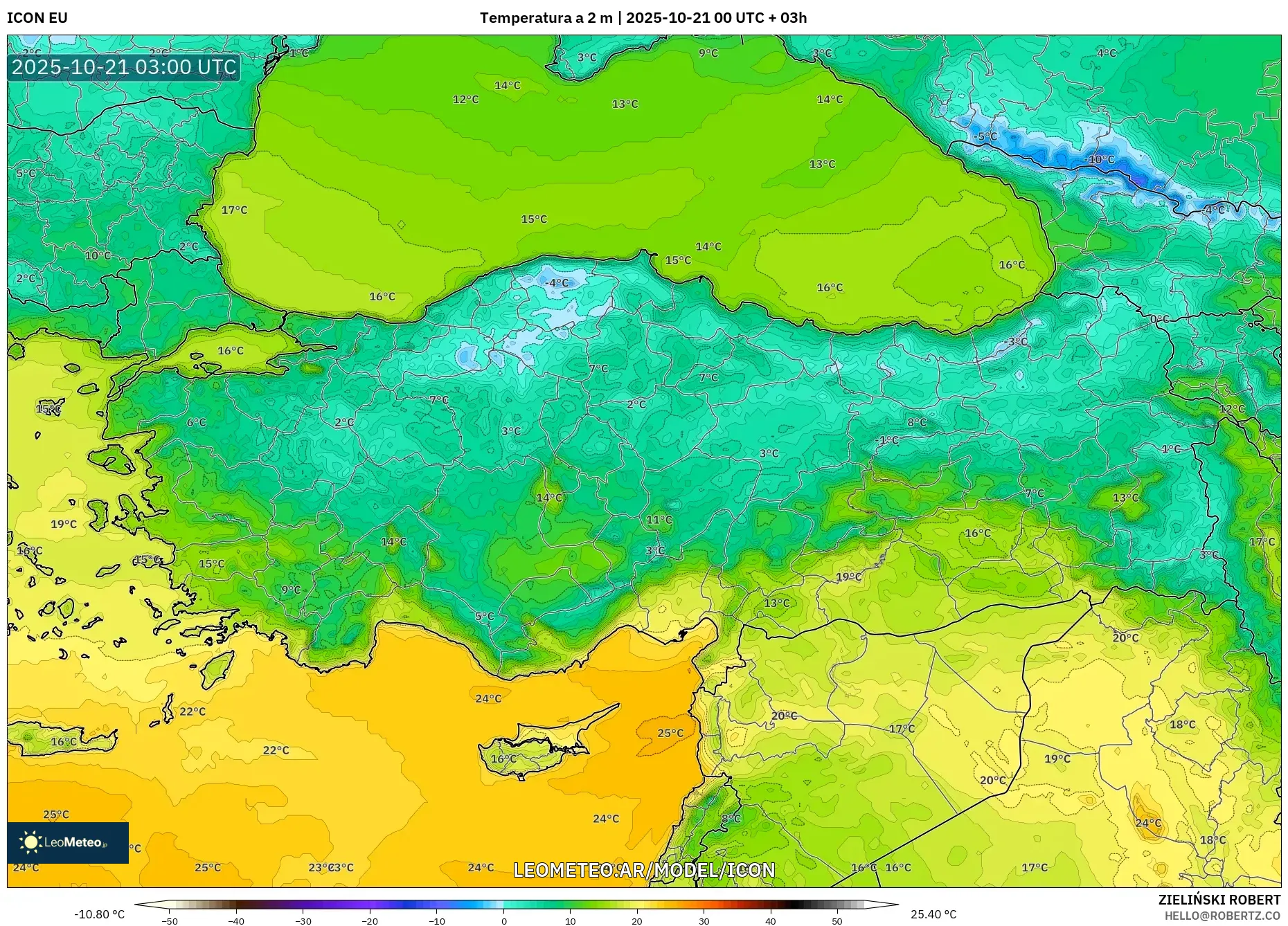 ICON model - Turquía, Temperatura a 2 m ICON model - Turquía, Temperatura a 2 m