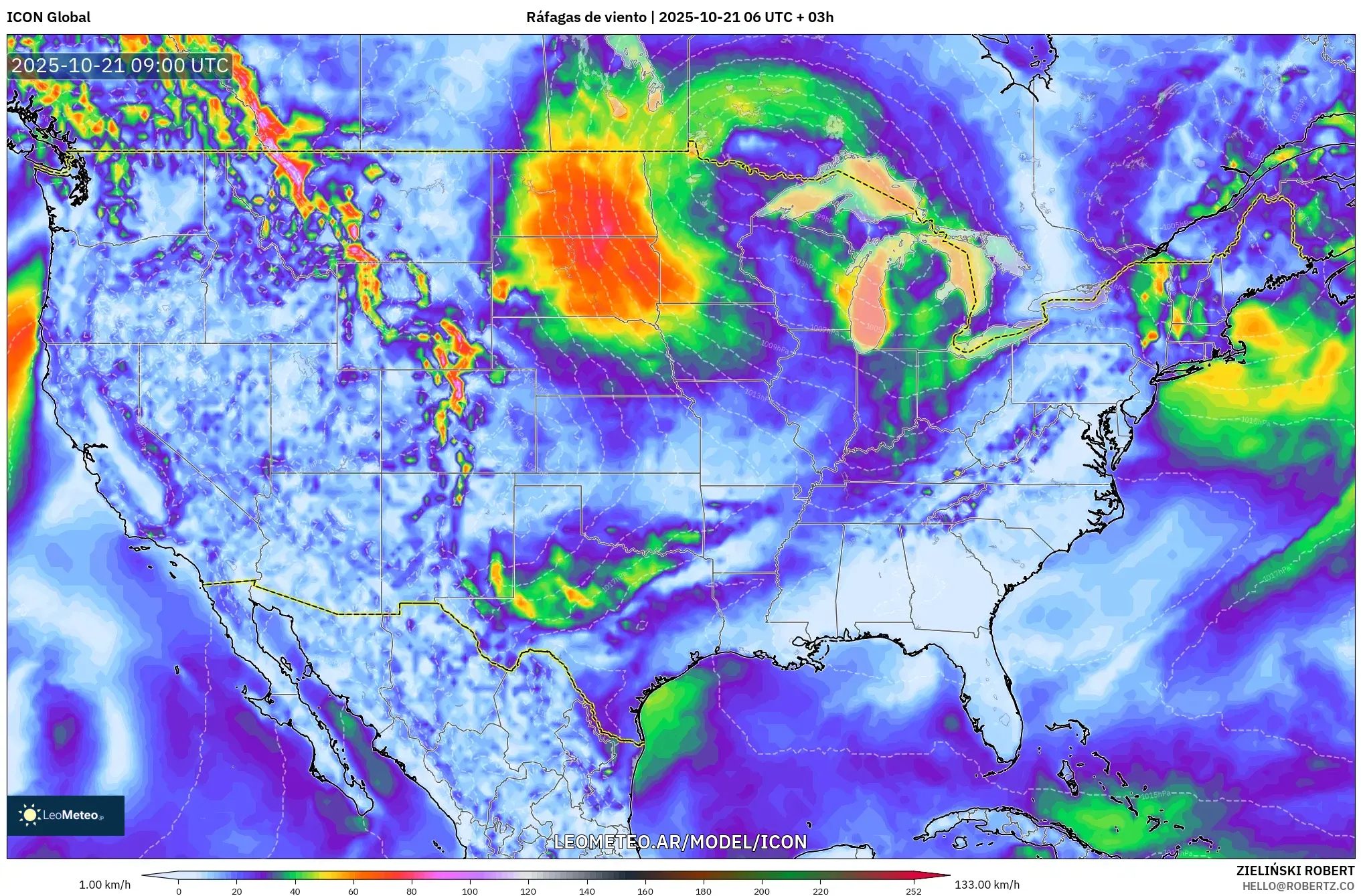 ICON model - Estados Unidos, Ráfagas de viento ICON model - Estados Unidos, Ráfagas de viento