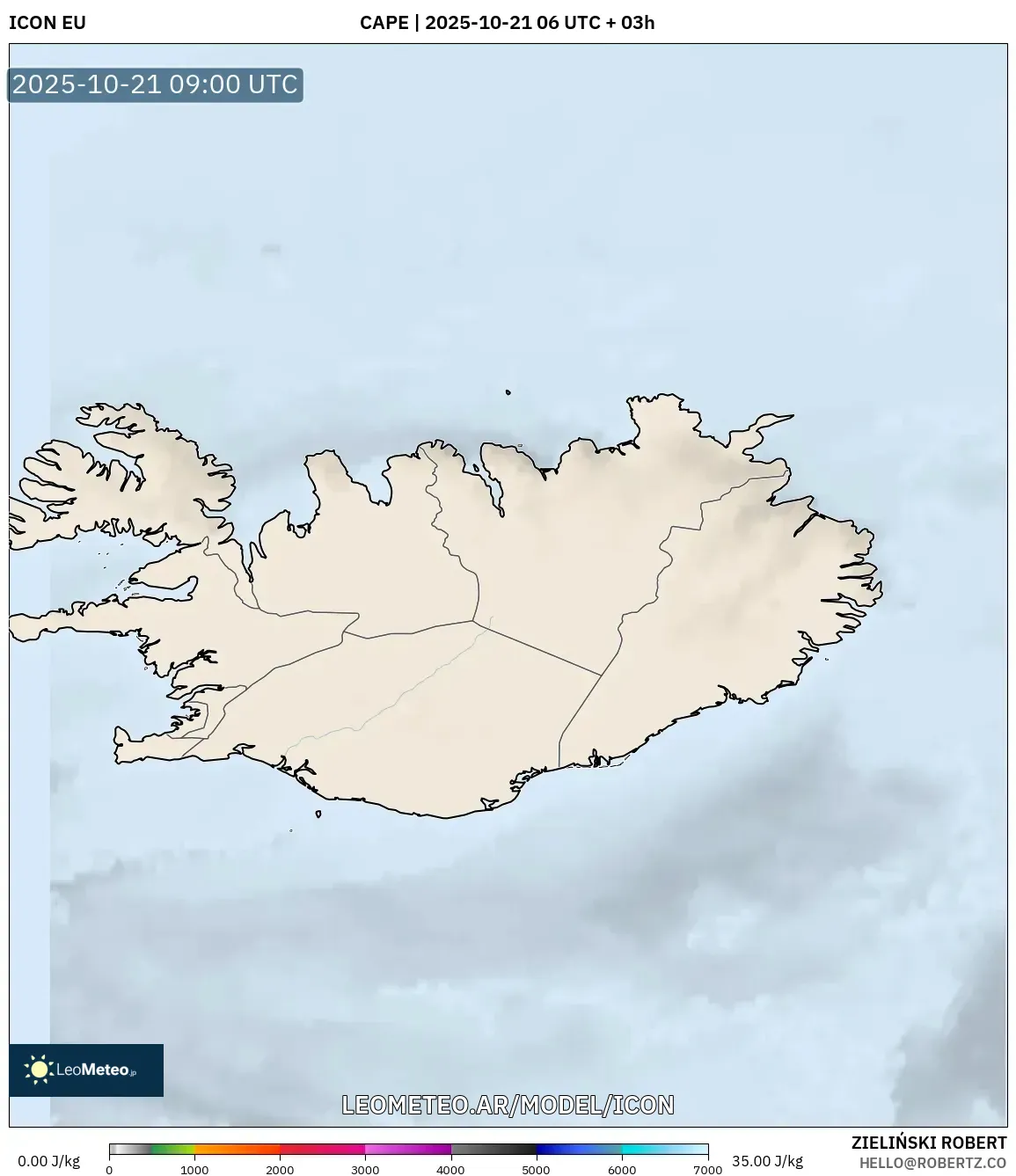 ICON model - Islandia, CAPE ICON model - Islandia, CAPE