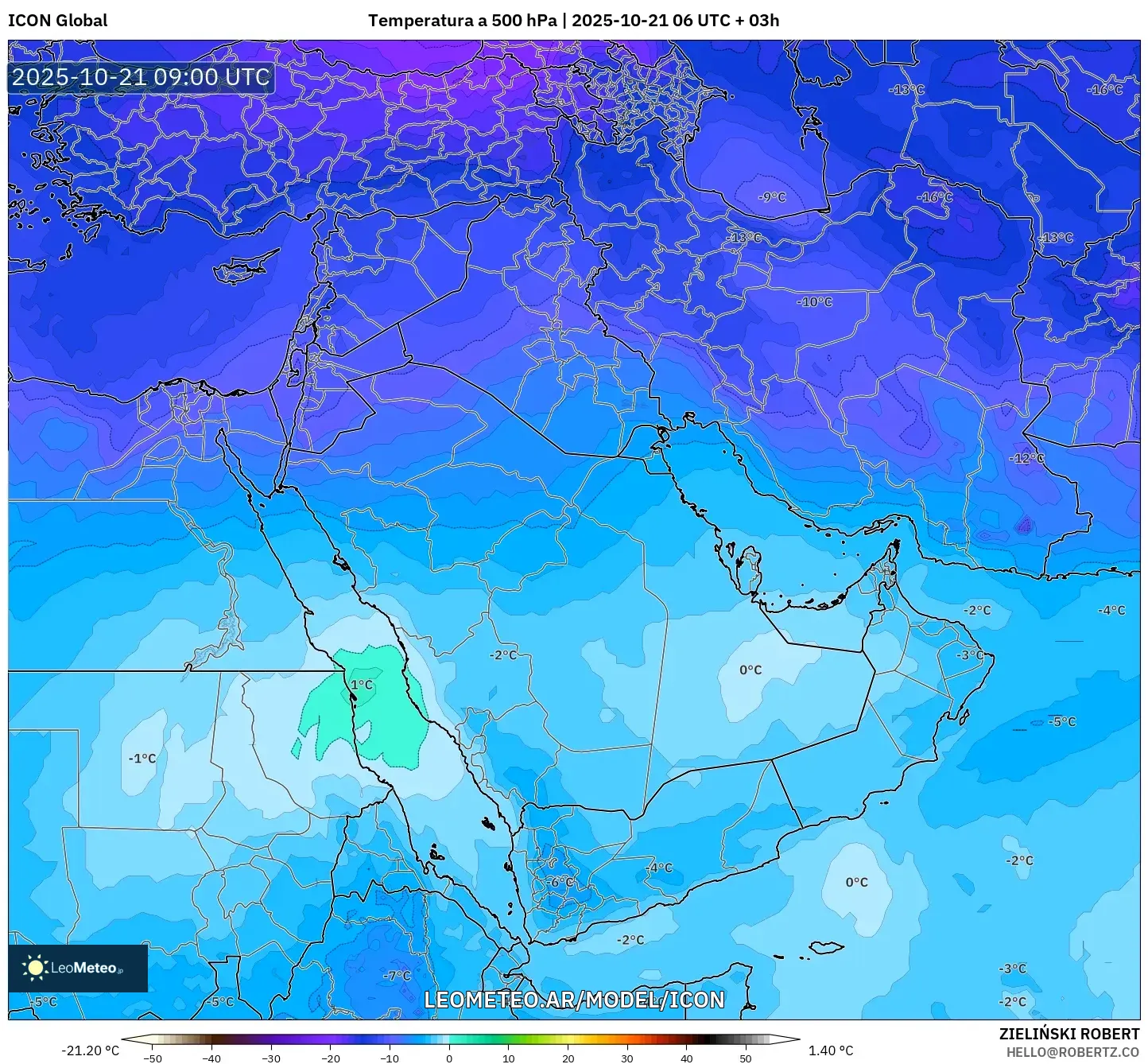 ICON model - Oriente Medio, Temperatura a 500 hPa ICON model - Oriente Medio, Temperatura a 500 hPa