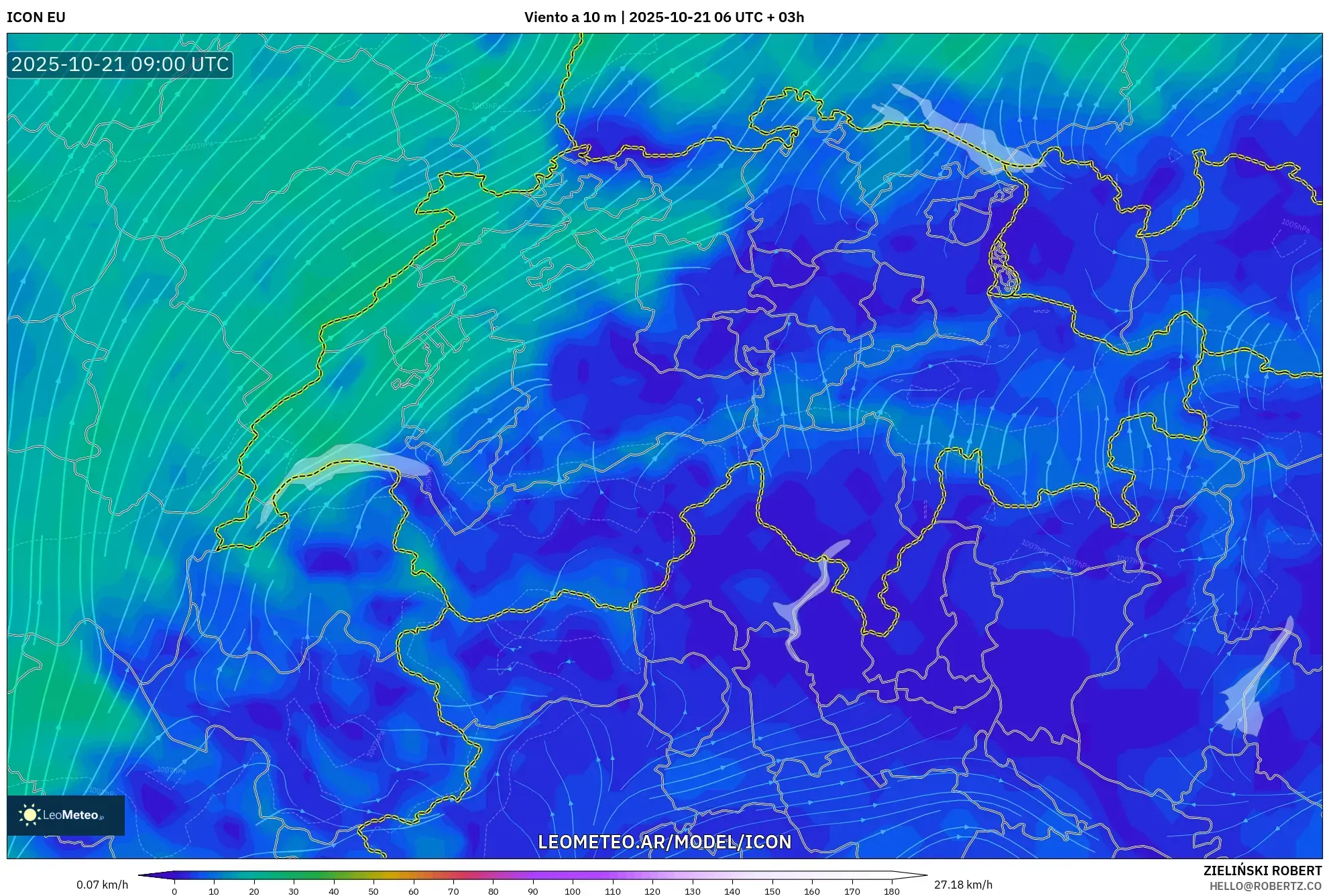 ICON model - Suiza, Viento a 10 m ICON model - Suiza, Viento a 10 m