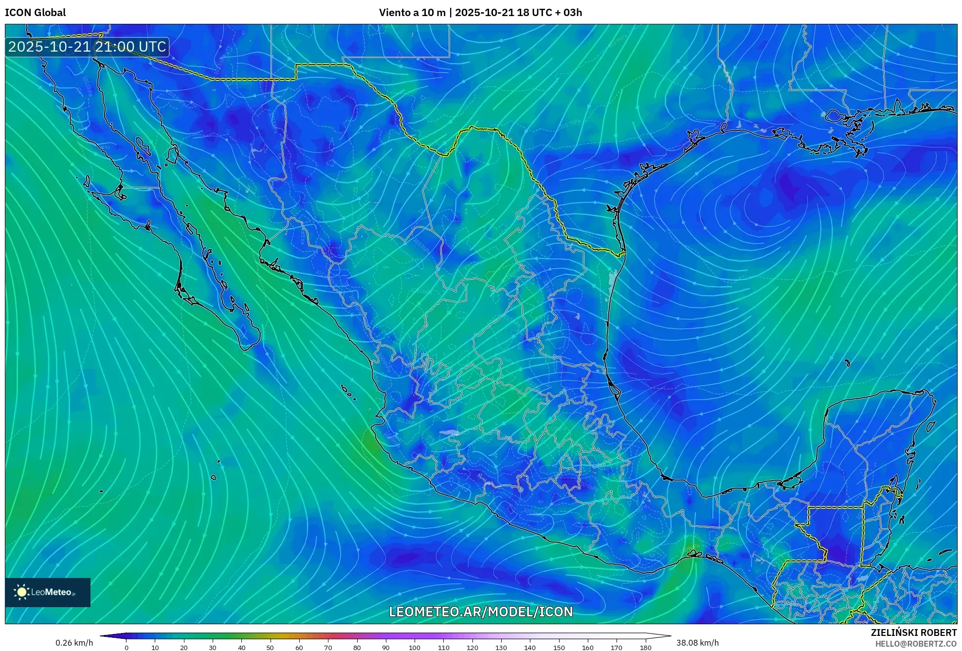 ICON model - México, Viento a 10 m