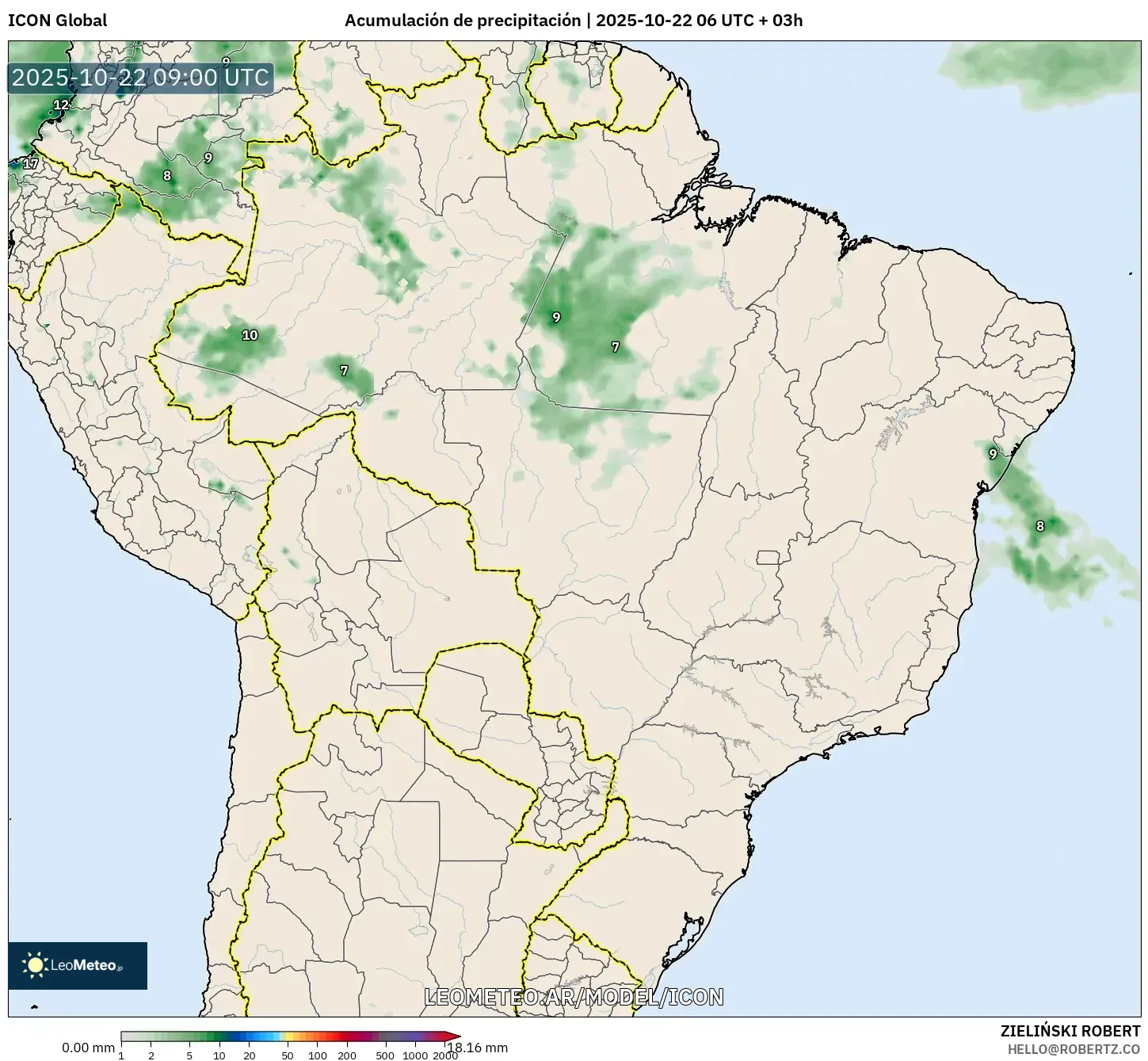 ICON model - Brasil, Acumulación de precipitación ICON model - Brasil, Acumulación de precipitación