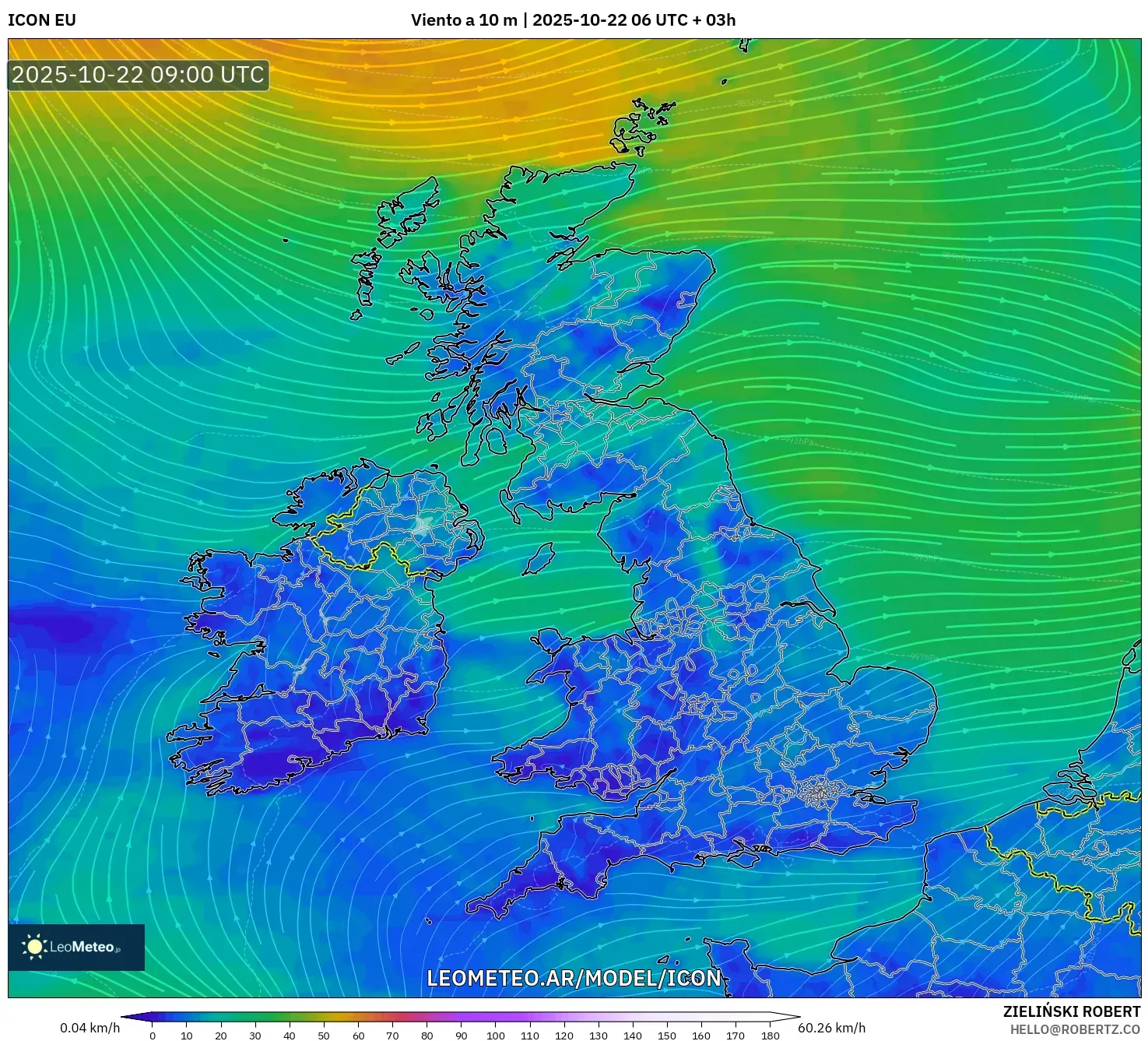 ICON model - Reino Unido, Viento a 10 m ICON model - Reino Unido, Viento a 10 m